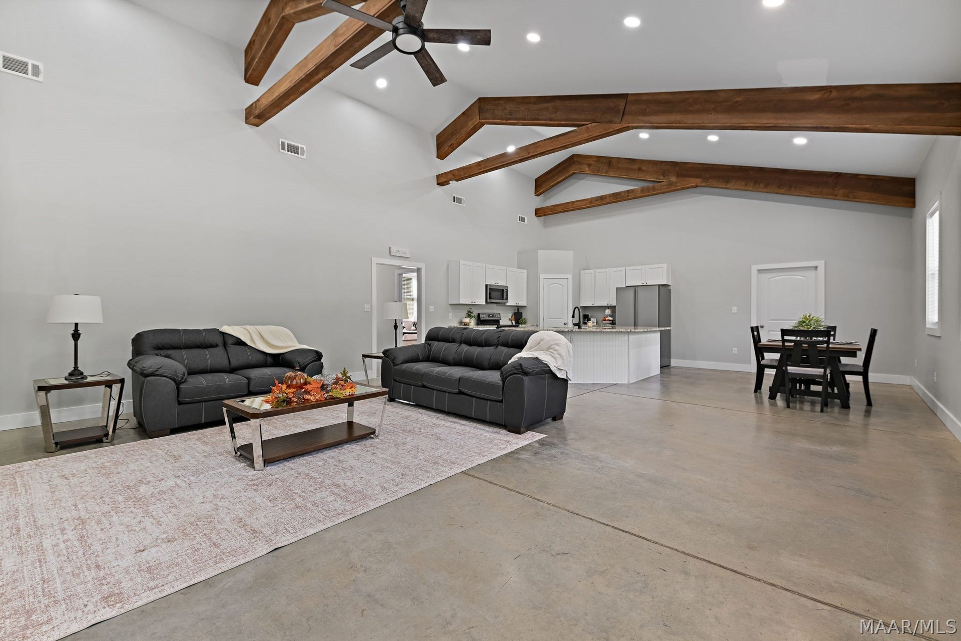 Open Concept with wooden beams