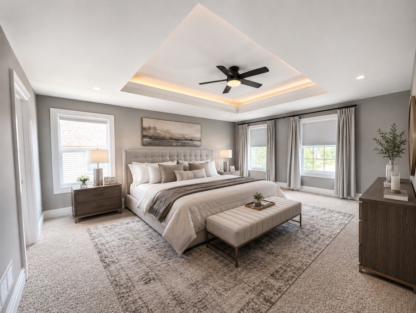 13070 Waterford Drive, Lemont, IL 60439 Spacious primary bedroom featuring a tray ceiling