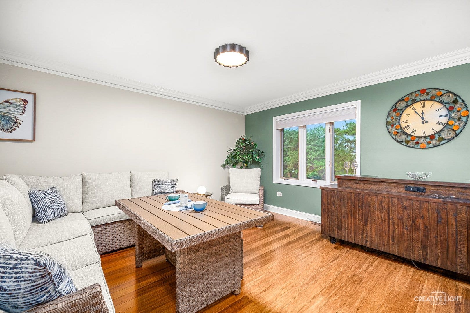 Currently used as a dining room, this could be use