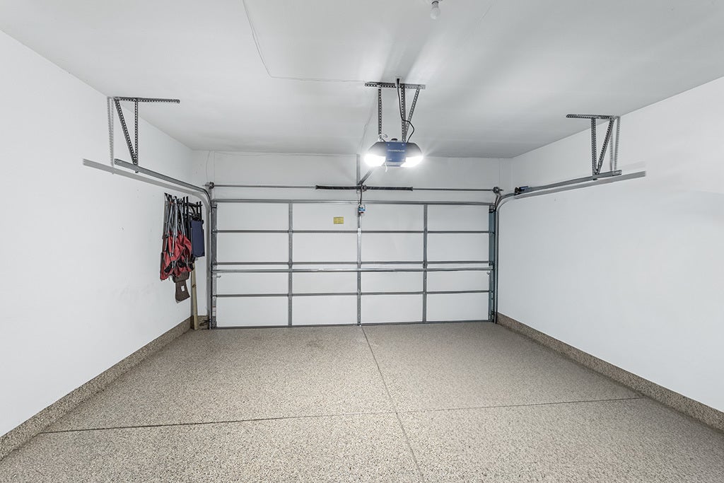 The garage has a water resistant, epoxy seal floor