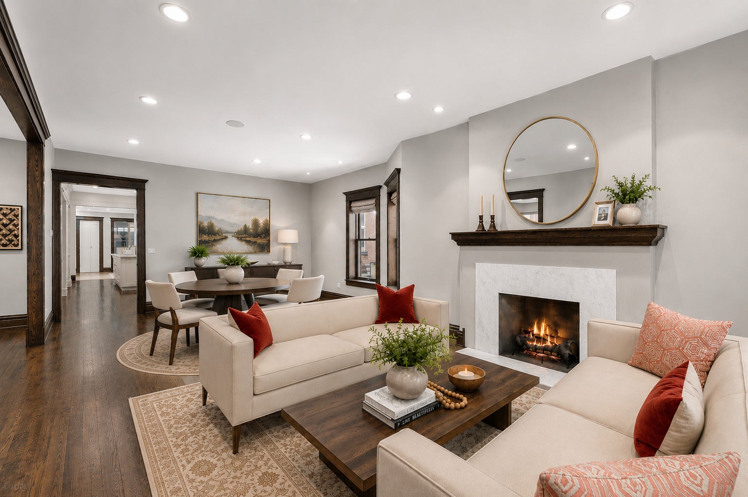 Wall art and dining area furniture virtually stage