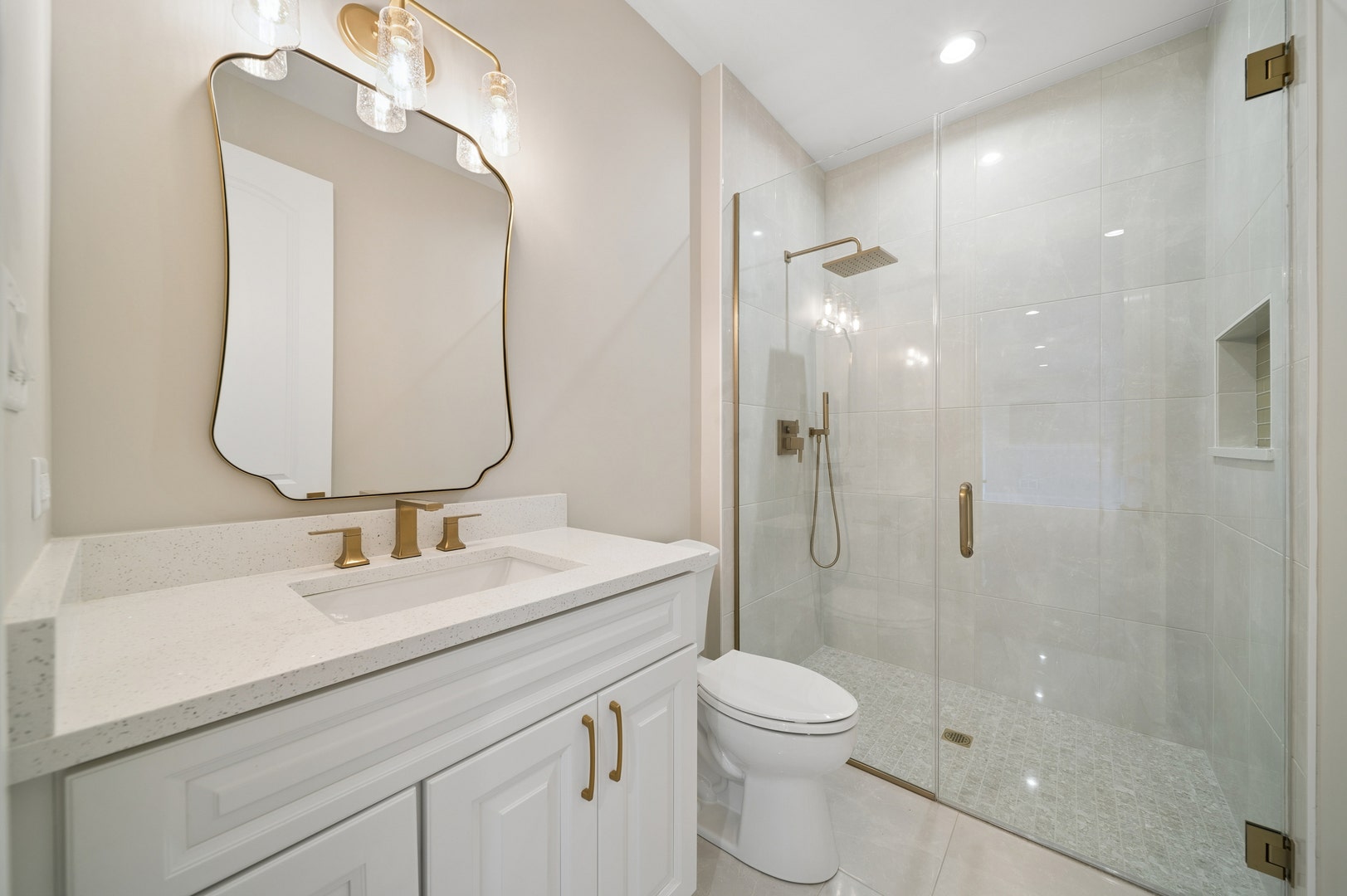 Main Level Bath with walk-in shower. Located near