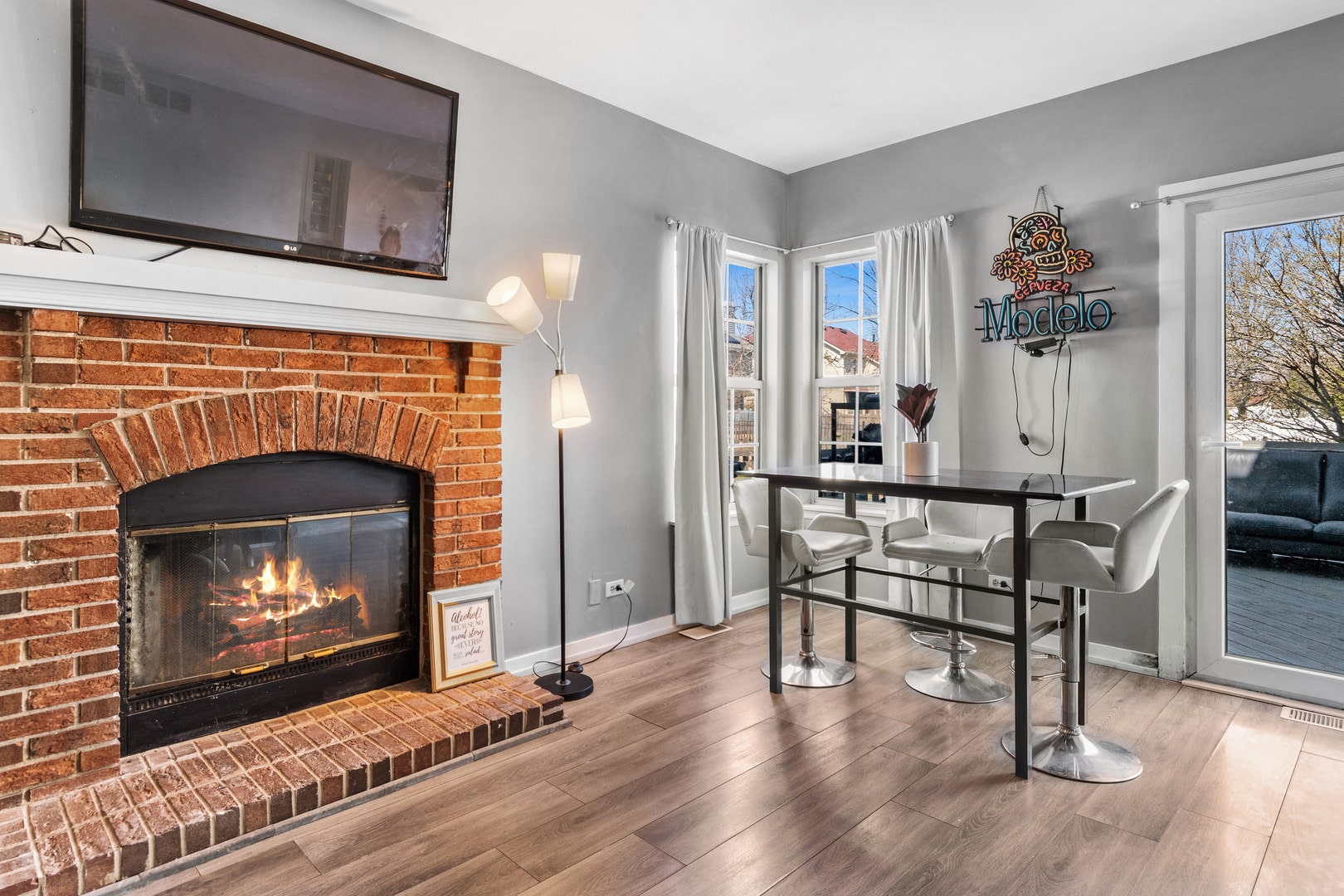 909 Brompton Circle, Bolingbrook, IL 60440 Family Room with Fireplace and New Sliding Door To