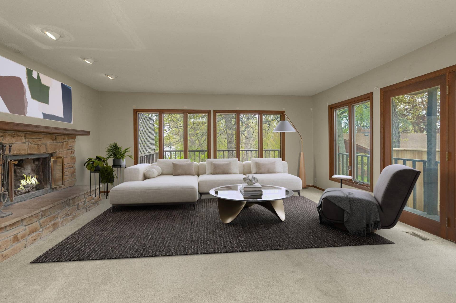 Living room virtually staged.