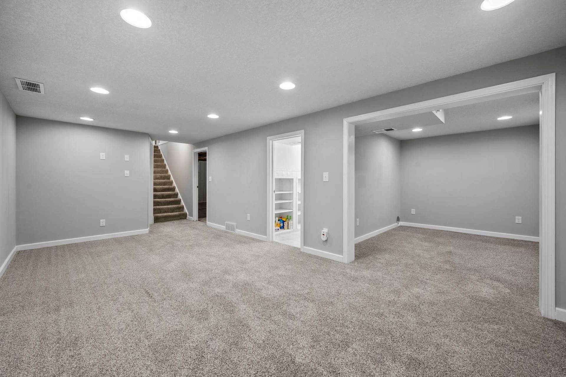 The spacious lower level Family room