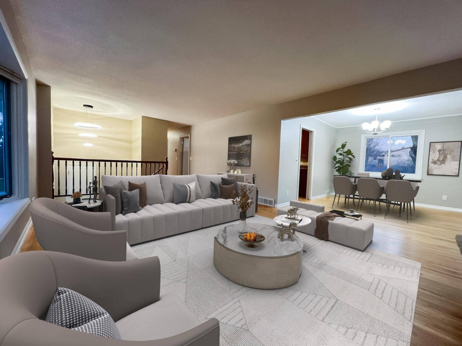 6325 Halifax Avenue S, Edina, MN 55424 Living Room / Dining Area Virtually Staged Living room and dining area furniture, artwork, accessories, and dcor have been digitally added for illustrative purposes only.