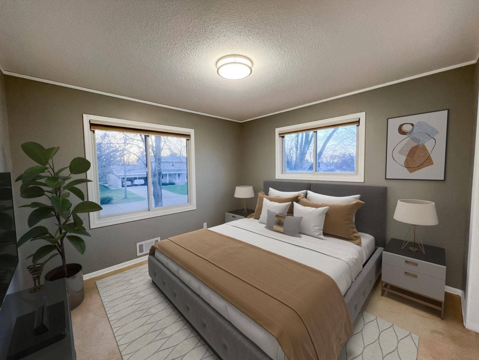 6325 Halifax Avenue S, Edina, MN 55424 Bedroom 2 (Main Floor) Virtually Staged Bedroom furnishings, bedding, artwork, and dcor have been digitally added for illustrative purposes only.