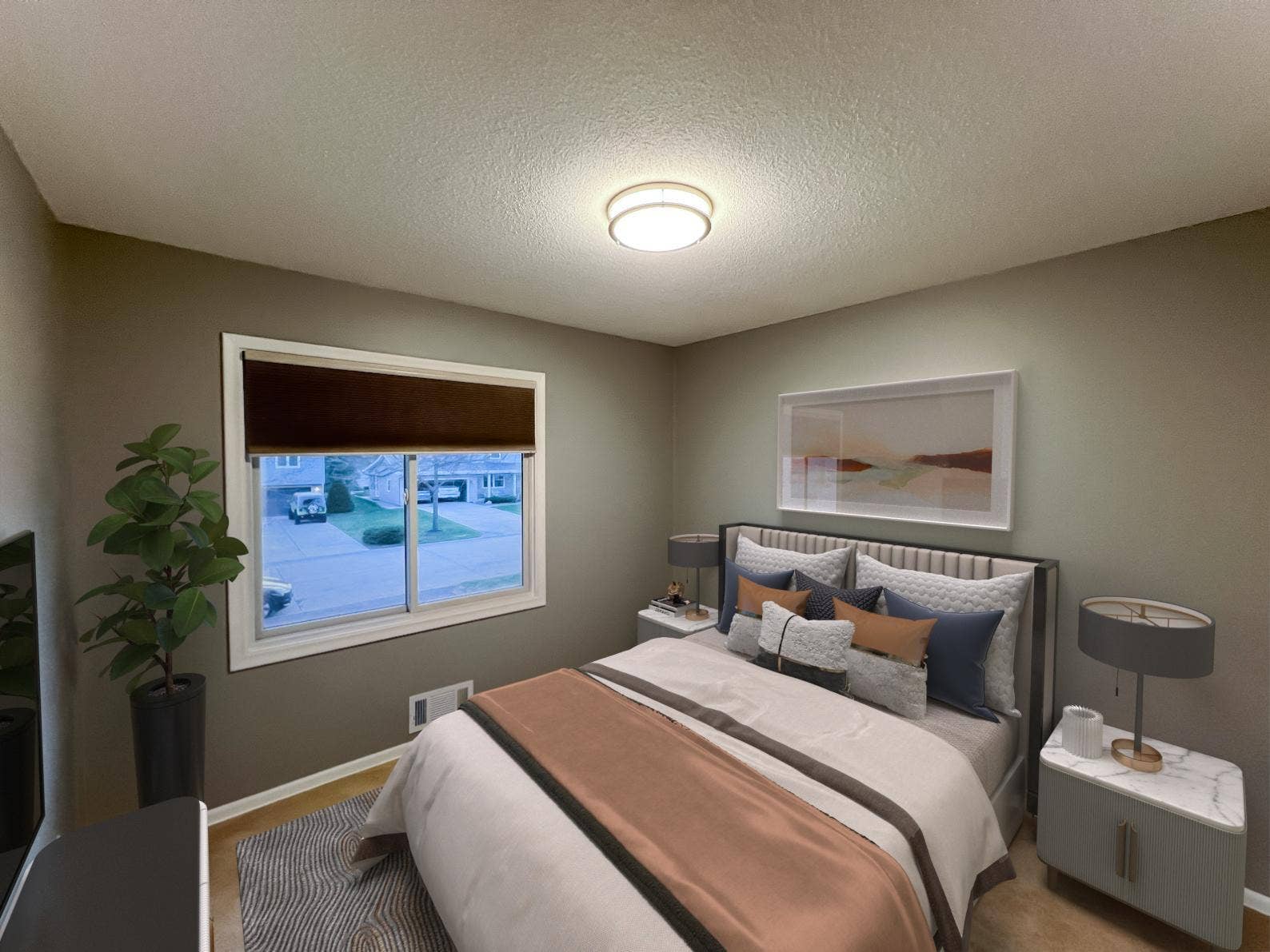 6325 Halifax Avenue S, Edina, MN 55424 Bedroom 1 (Upstairs/Main Floor Bedroom) Virtually Staged Bedroom furnishings, bedding, artwork, and dcor have been digitally added for illustrative purposes only.