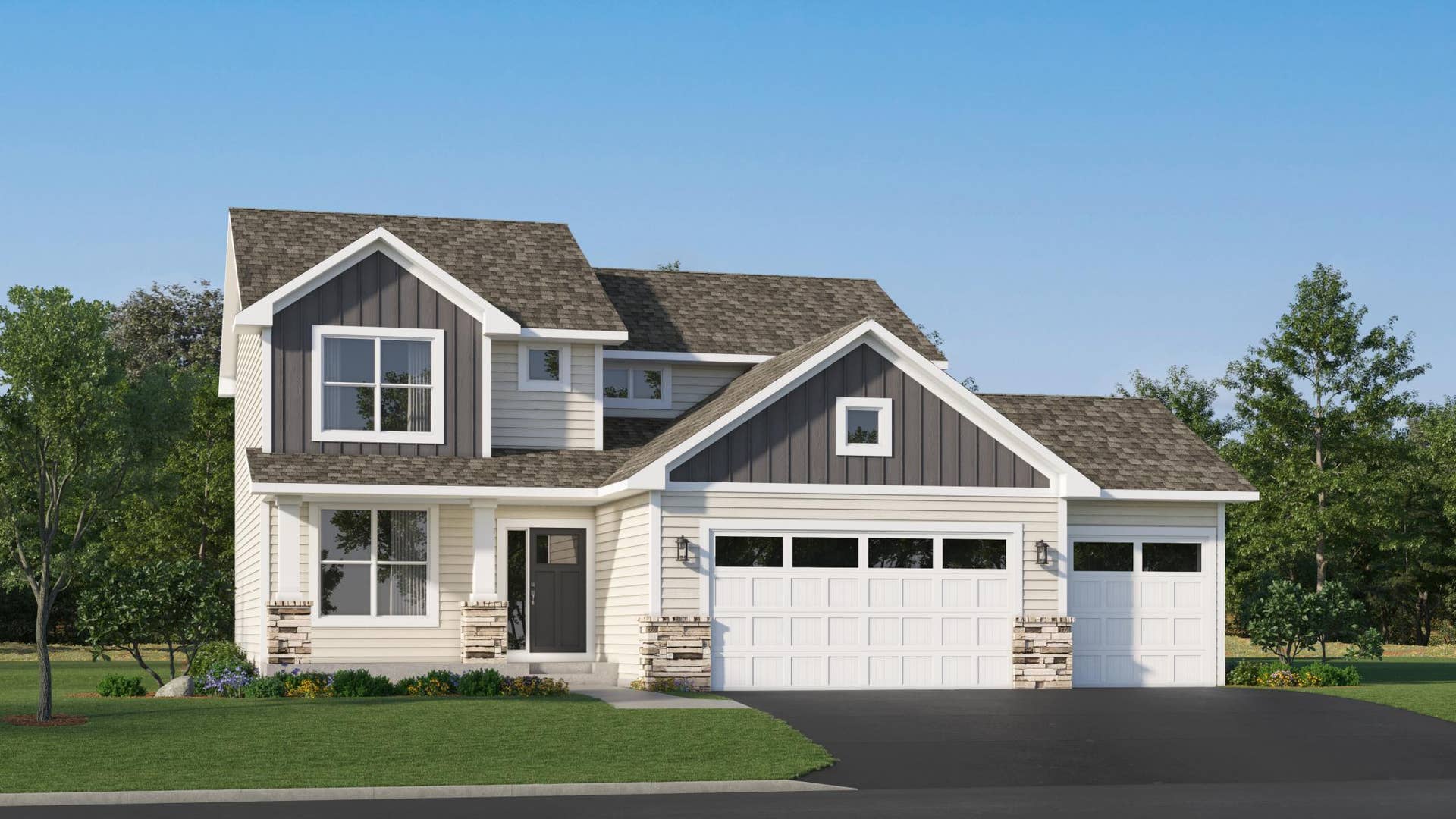 7518 Upper 42nd Street N, Oakdale, MN 55128 (Exterior rendering, actual home's finishes will vary.)