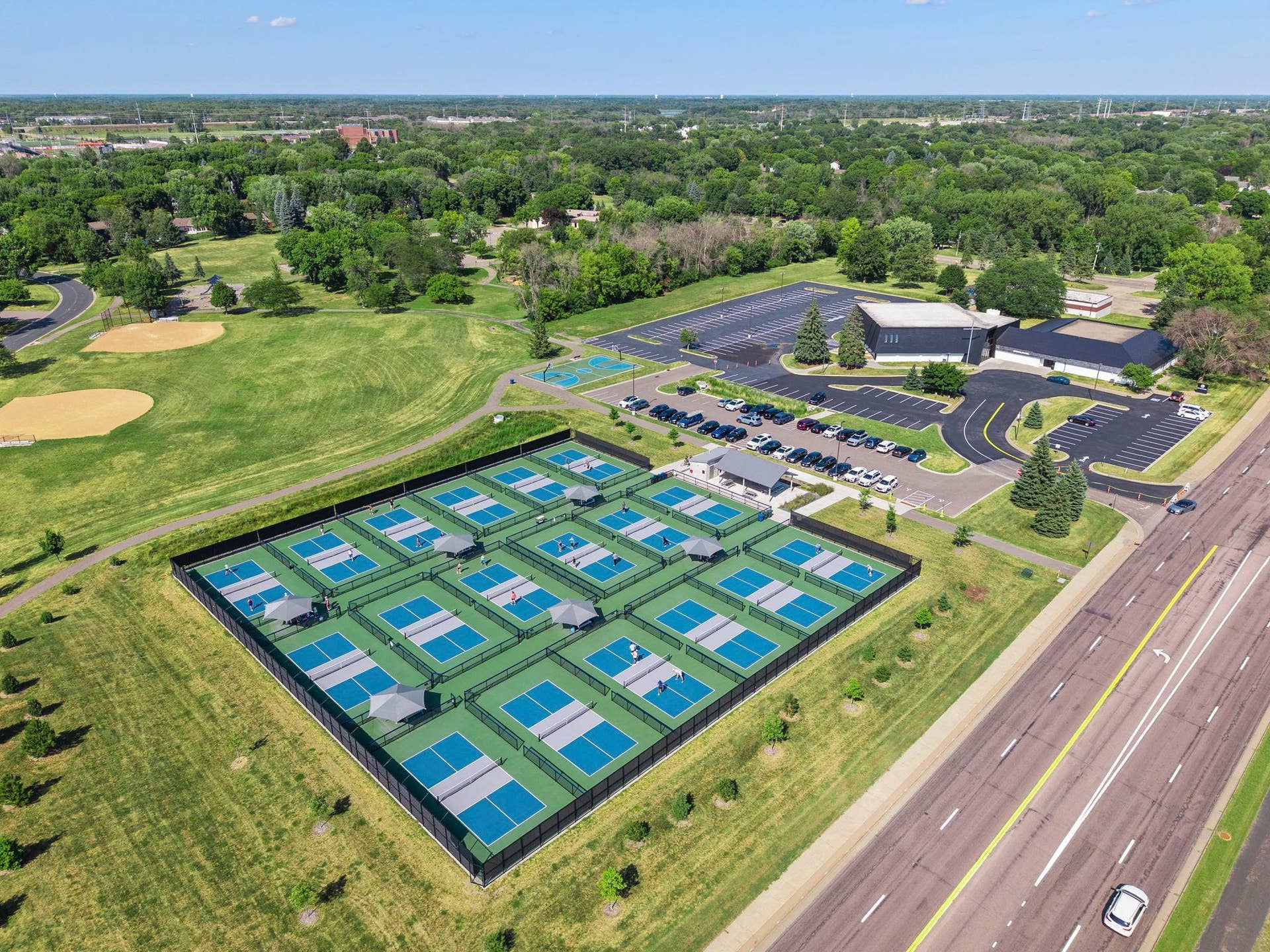 14333 91st Place N, Maple Grove, MN 55369 18 new pickleball courts are in the nearby park on 93rd Ave at Harbor Lane. There are also ball fields here.