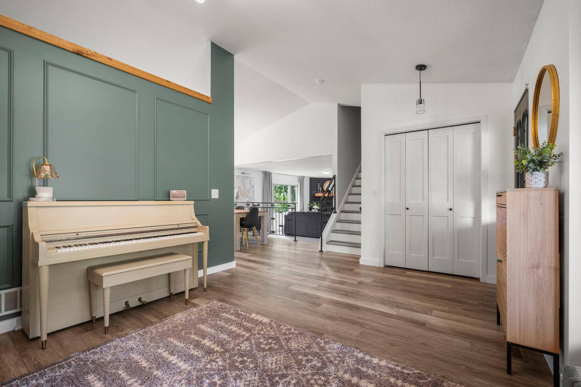 Modern board and batten accents, a fresh white palette, and updated trimwork, white doors add timeless style throughout.