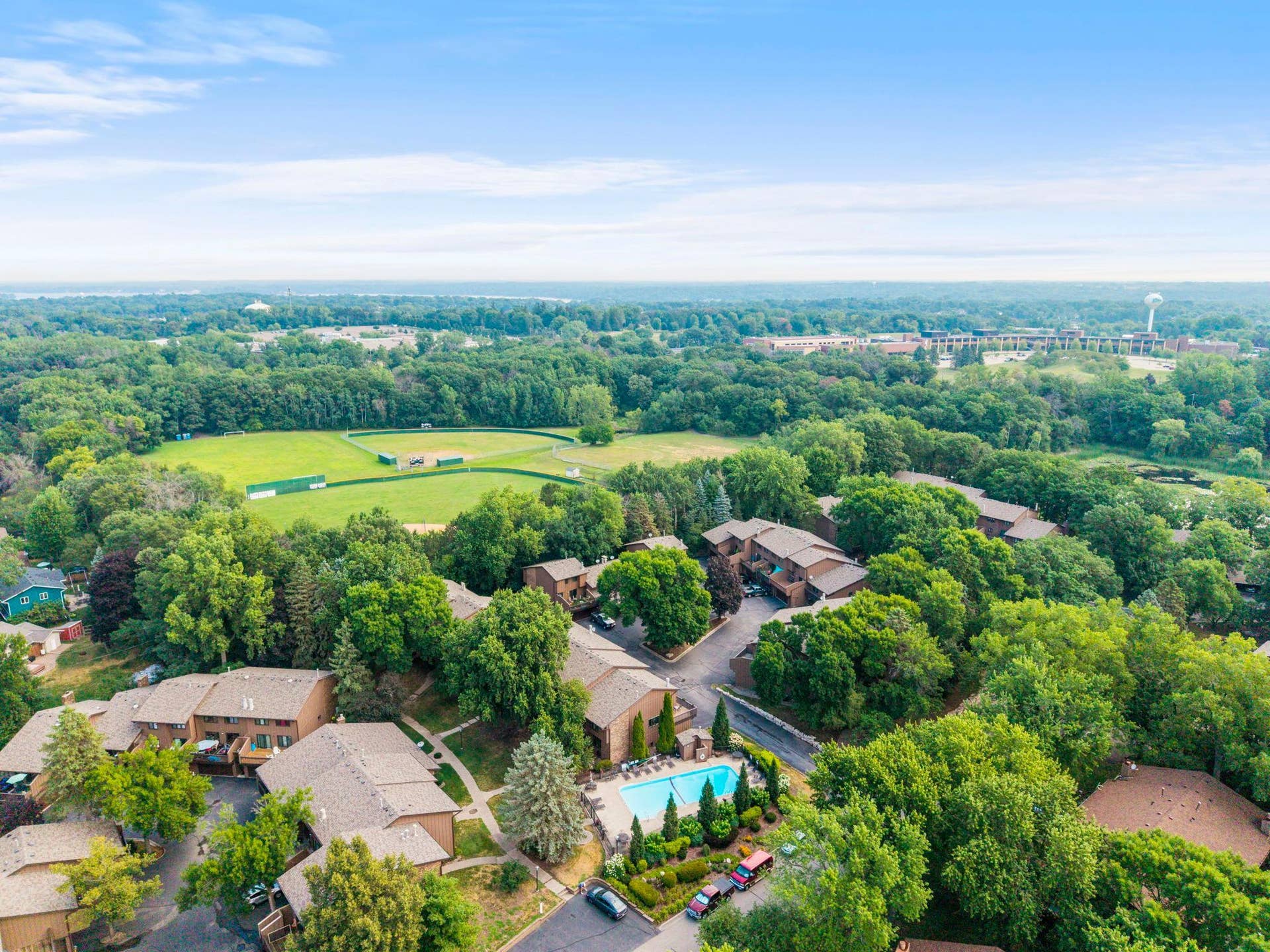 Aerial view with pool