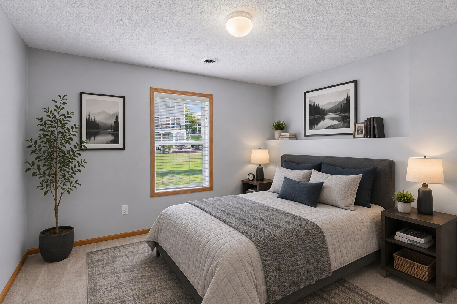 Virtually staged bedroom on the lower level