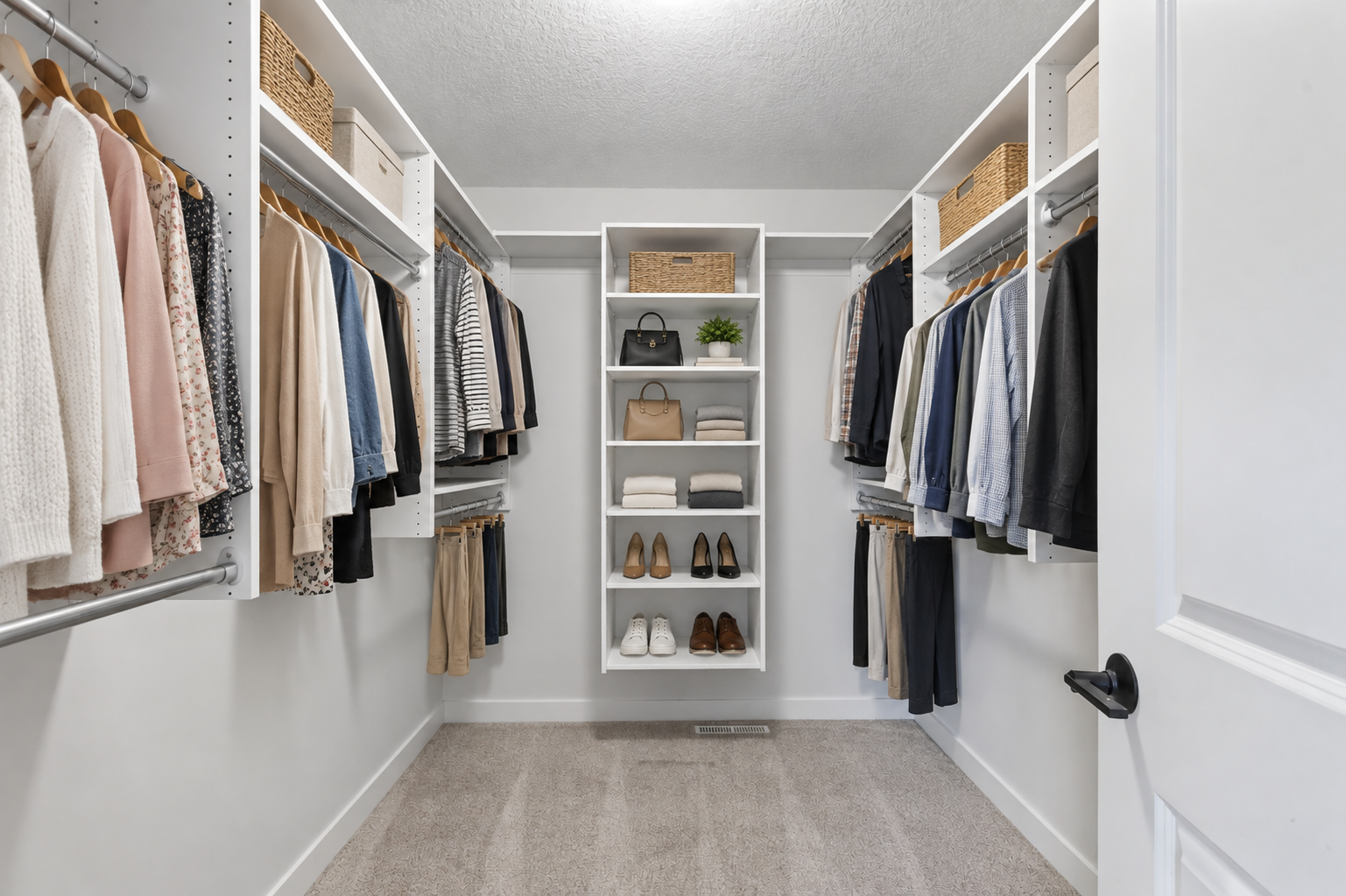 9960 Arrowwood Trail, Woodbury, MN 55129 Virtually staged primary walk-in closet.