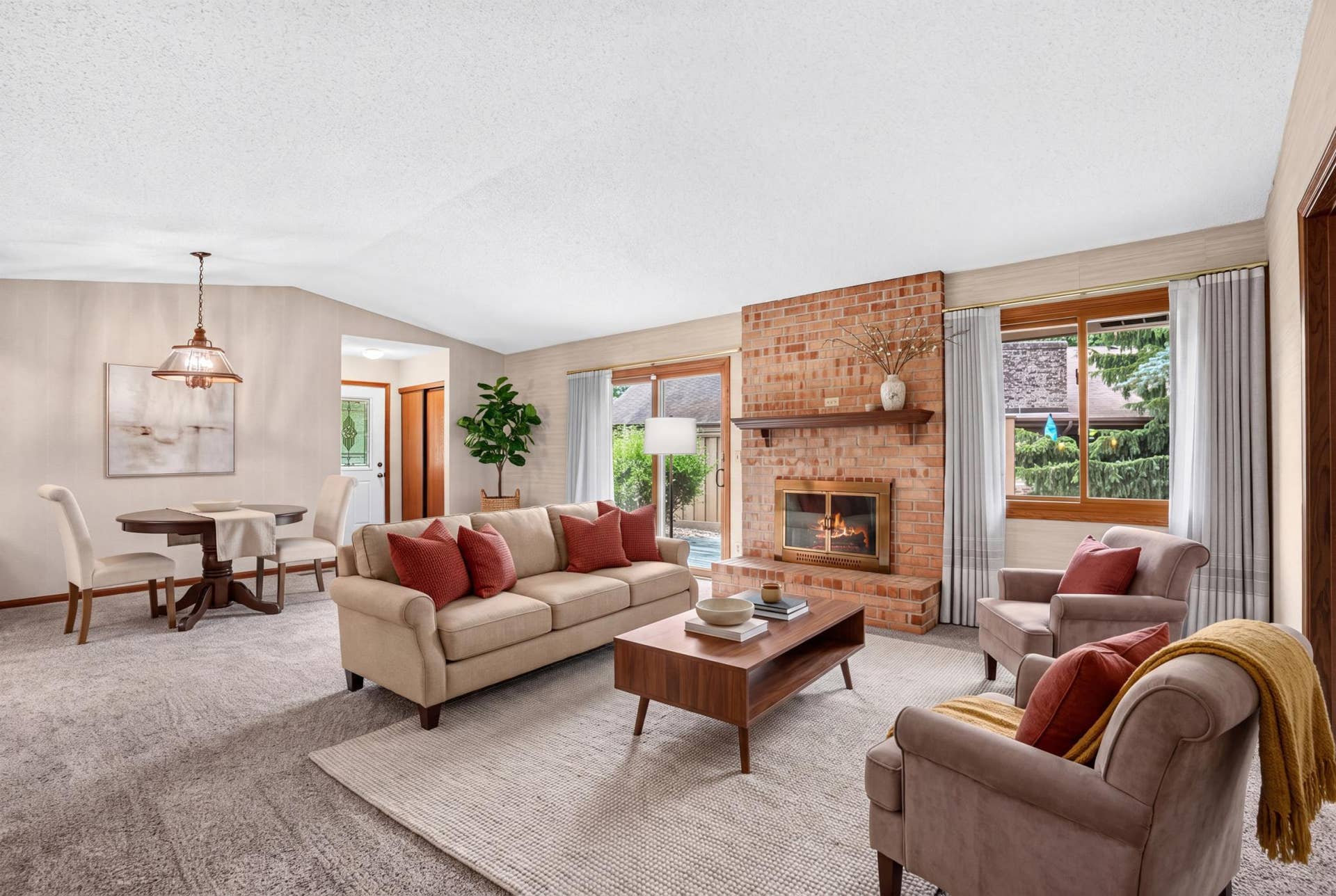 7055 Robinwood Trail, Woodbury, MN 55125 As you enter from the front door you are welcomed into the Living Room Space with fireplace (virtually staged)