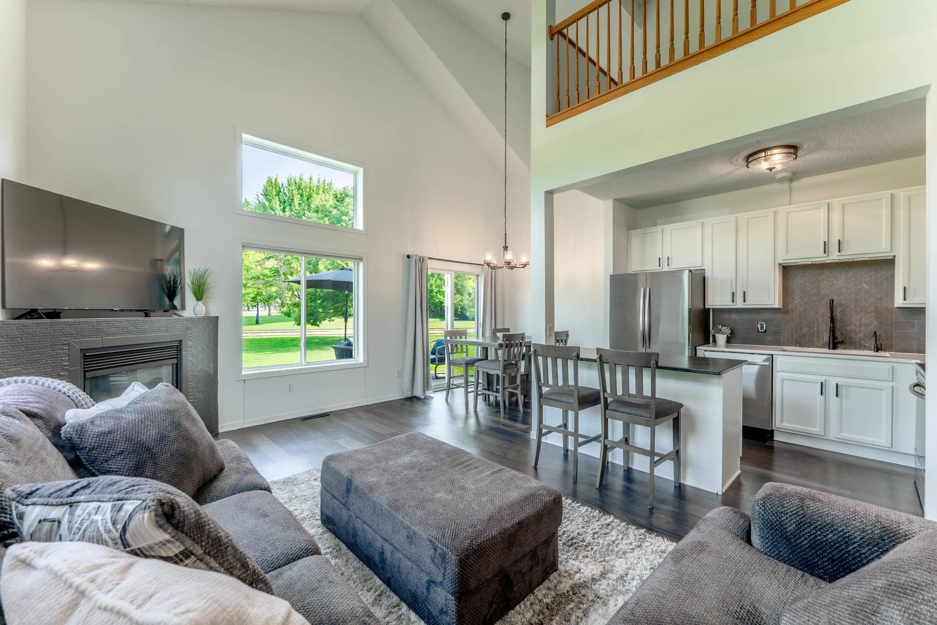Vaulted ceiling for a spacious feel.