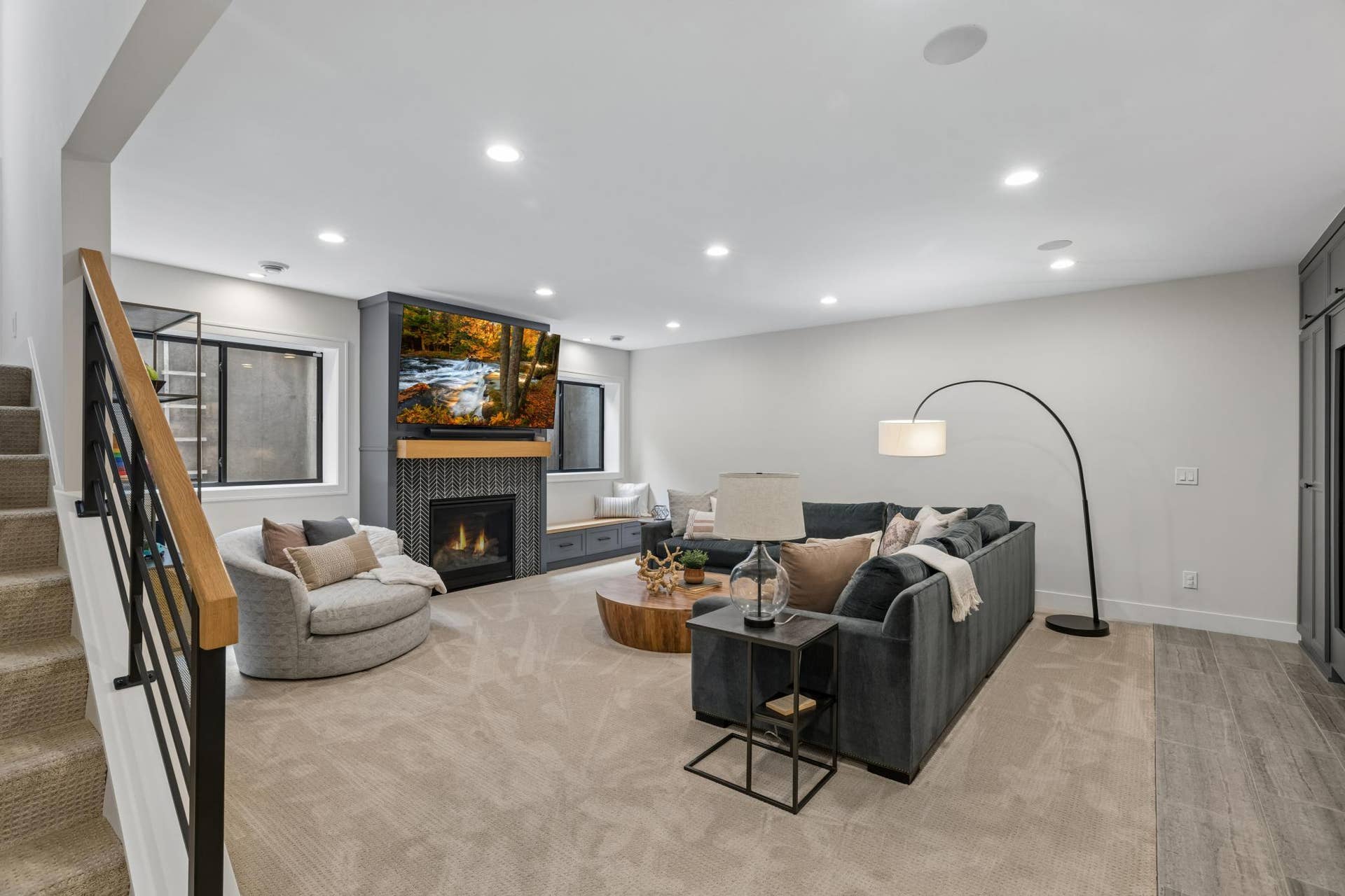 363 Woodlawn Avenue, 95, Saint Paul, MN 55105 Warm lower-level family room with fireplace & built-ins