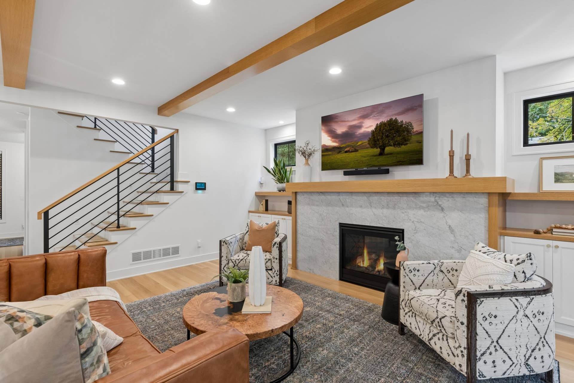 363 Woodlawn Avenue, 95, Saint Paul, MN 55105 Warm living room with fireplace & built-in cabinetry.