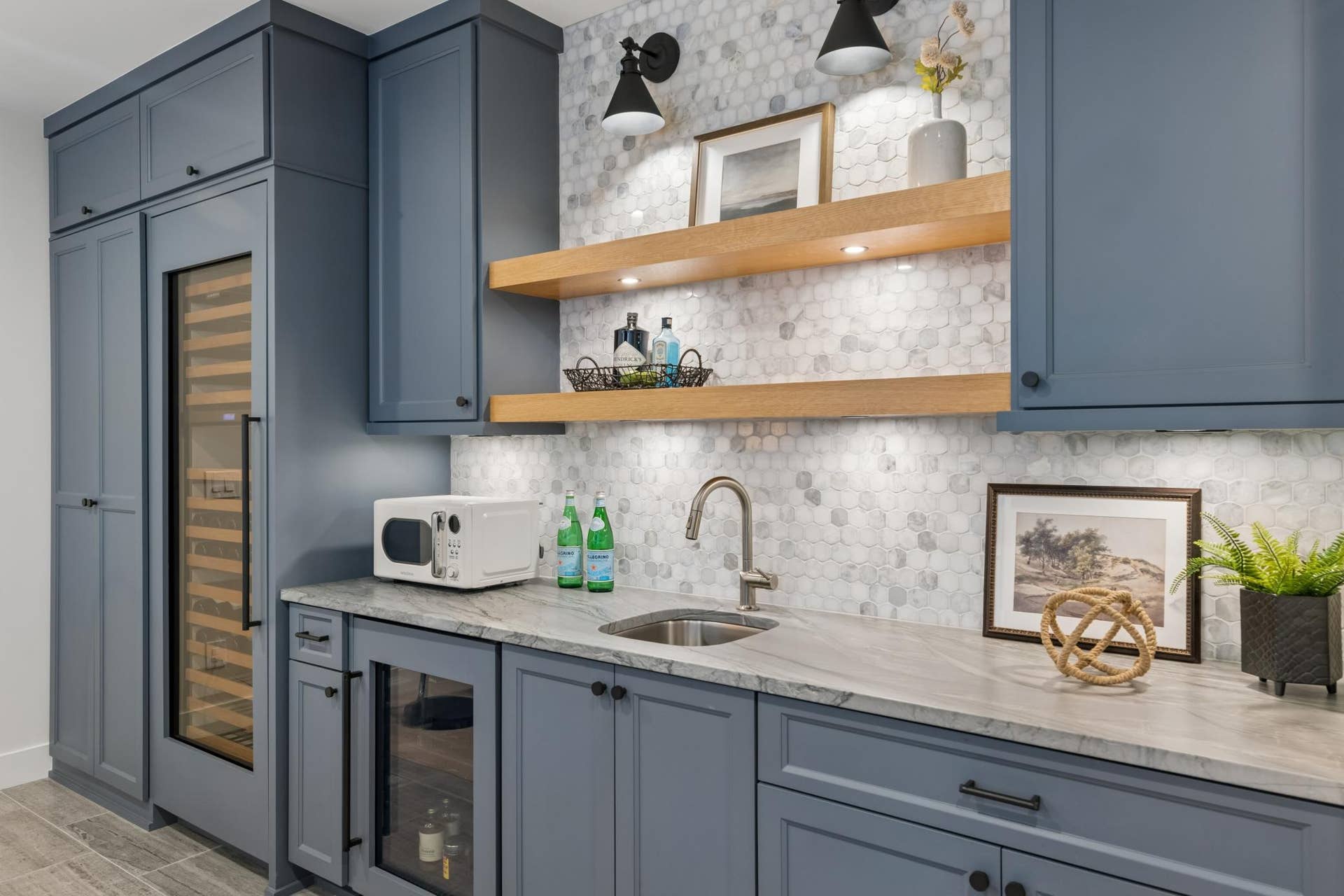 363 Woodlawn Avenue, 95, Saint Paul, MN 55105 Well-appointed wet bar with wine cooler, beverage fridge & custom cabinetry.