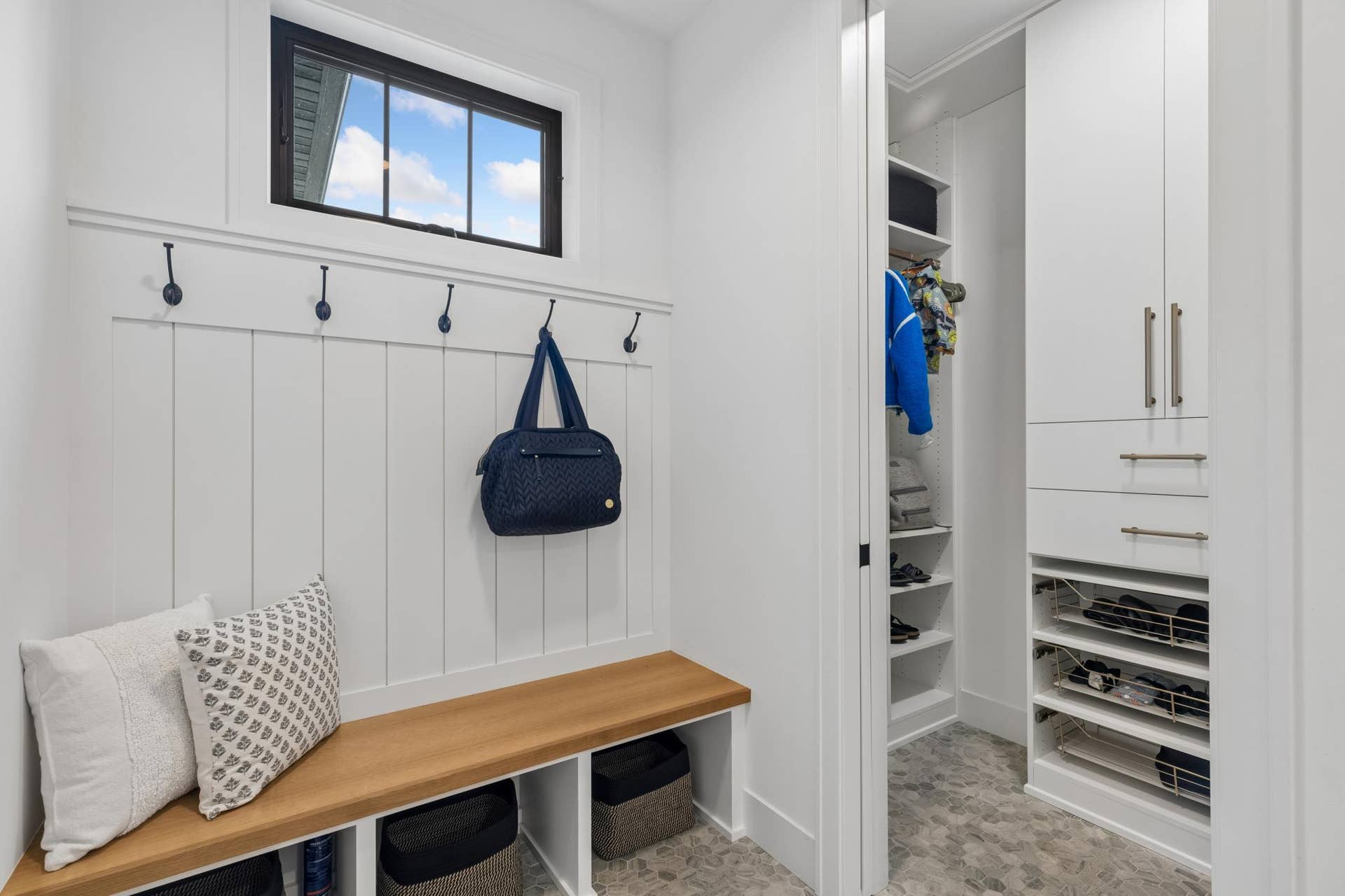363 Woodlawn Avenue, 95, Saint Paul, MN 55105 Well-designed mudroom with built-in bench, storage & California Closets pantry.