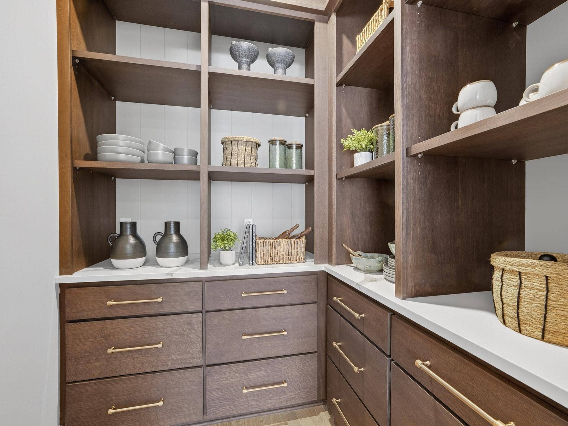 6295 134th Street N, Hugo, MN 55038 The walk-in pantry of your dreams with base cabinets, quartz tops and beautiful shiplap accents
