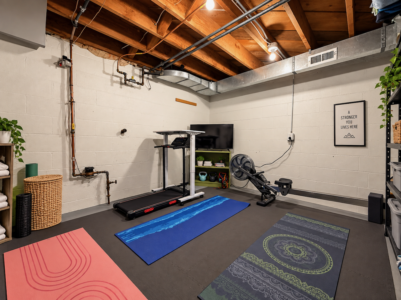 5921 Chicago Avenue S, 17, Minneapolis, MN 55417 Fit a workout into your day without leaving home. Currently arranged for cardio and stretching, this lower-level space shows room for exercise equipment and mats, apart from the main living areas.