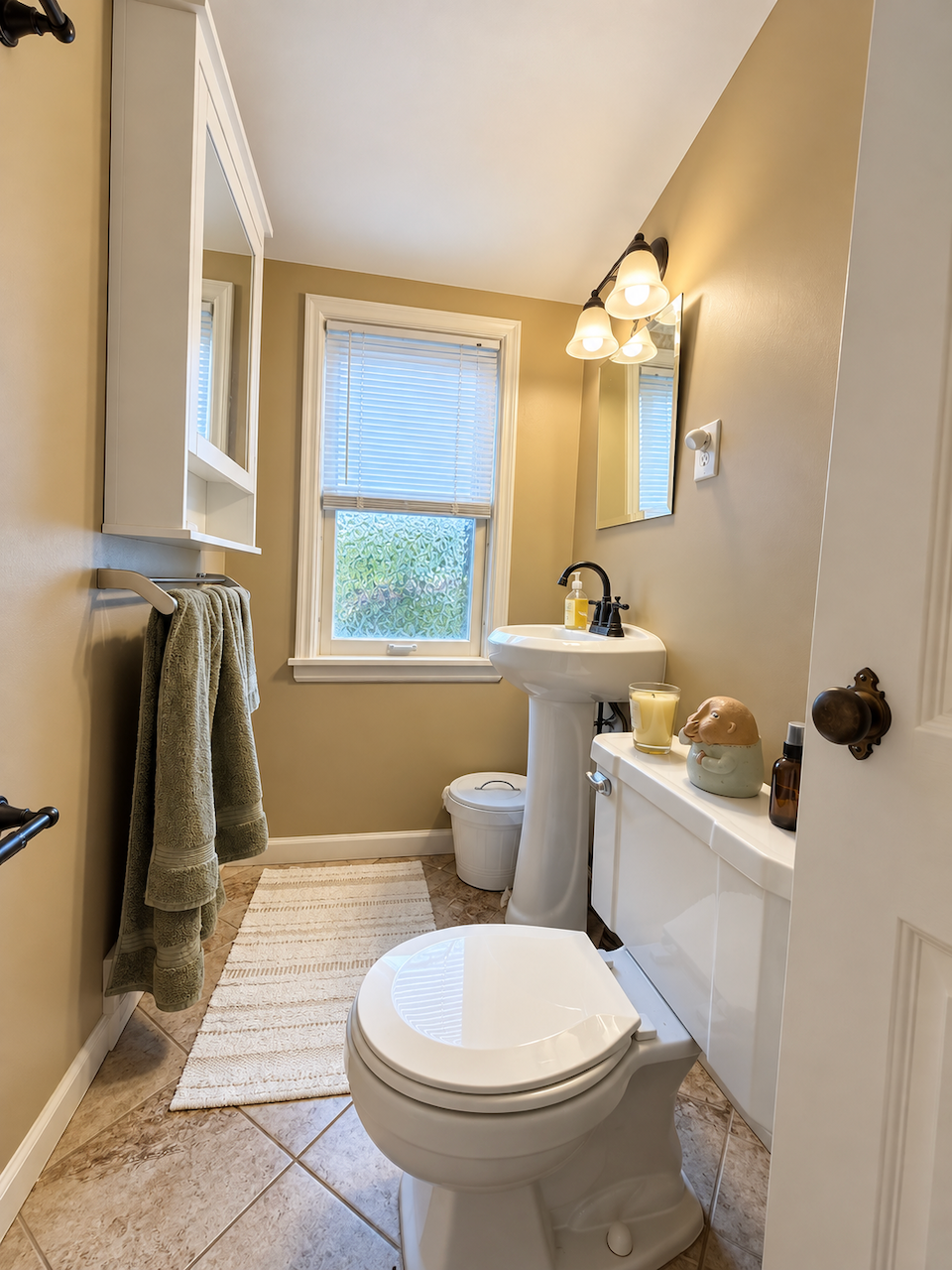 5921 Chicago Avenue S, 17, Minneapolis, MN 55417 Start the day off well with a bathroom just down the hall from the bedrooms. Window light, a pedestal sink and wall shelving make this a convenient stop before heading downstairs for coffee.