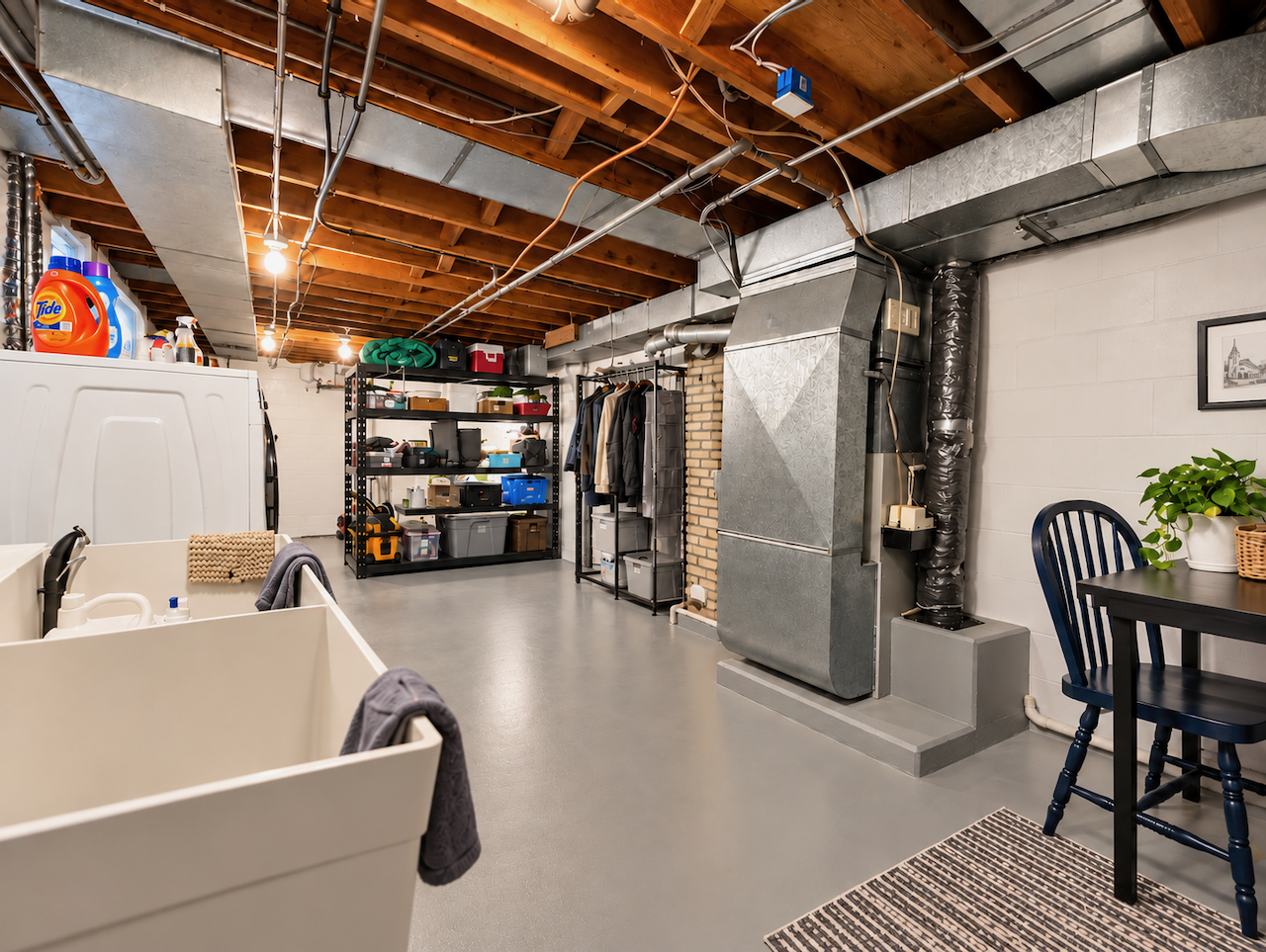 5921 Chicago Avenue S, 17, Minneapolis, MN 55417 Room for the practical side of life. This lower-level utility area has space for shelving, tools and household supplies, with laundry nearby and open floor space to keep everything within reach.