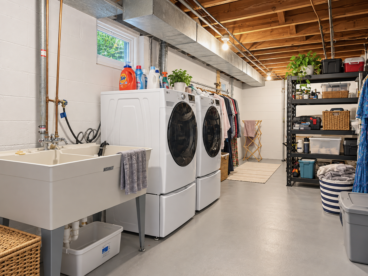 5921 Chicago Avenue S, 17, Minneapolis, MN 55417 Laundry fits into life at home. Front-loading machines, a utility sink and room to hang clothes make this lower-level area a practical place to wash, air-dry and keep supplies together.