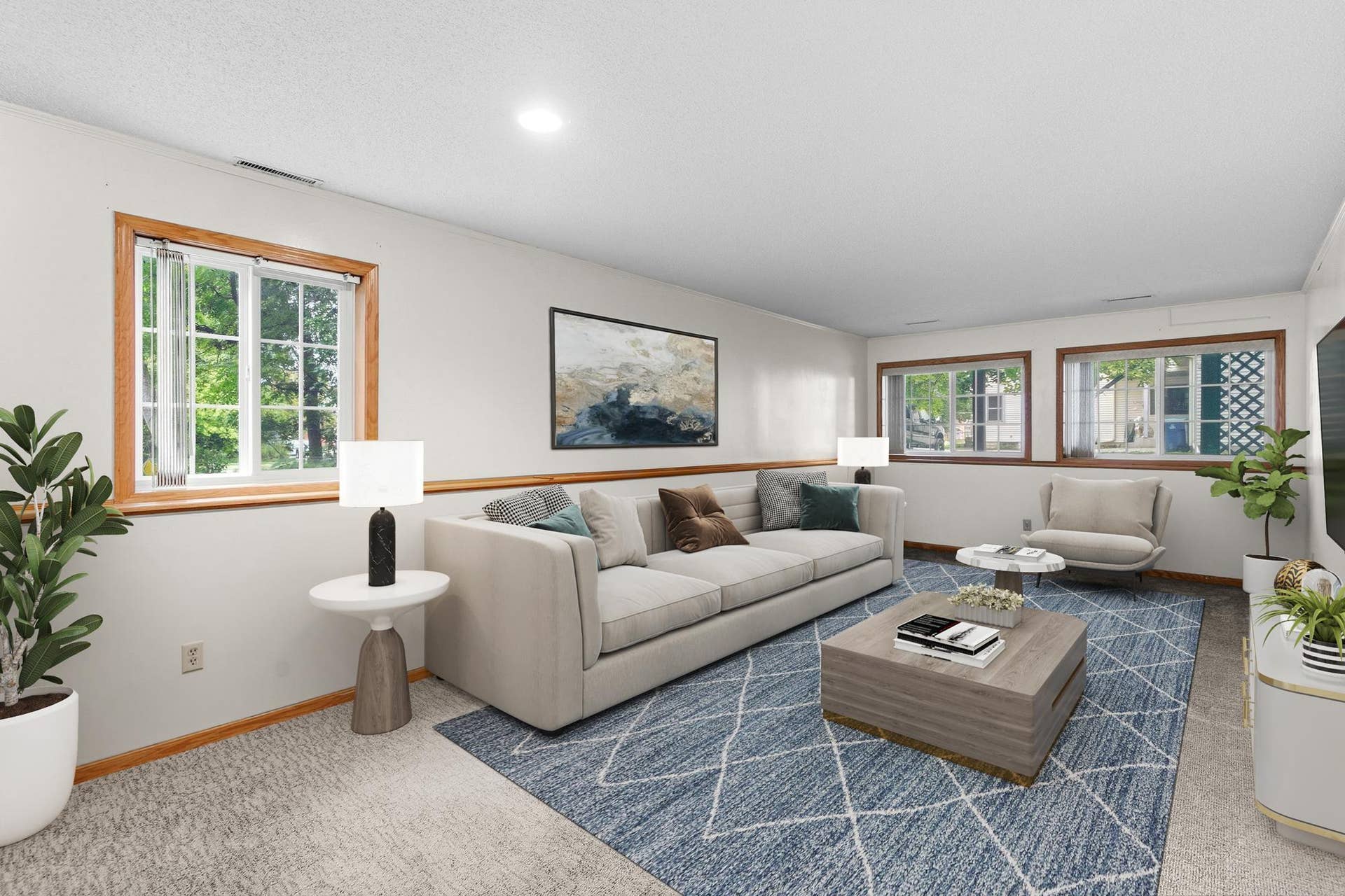 3848 Linden Avenue, White Bear Lake, MN 55110 Comfortable lower level family room virtually staged.