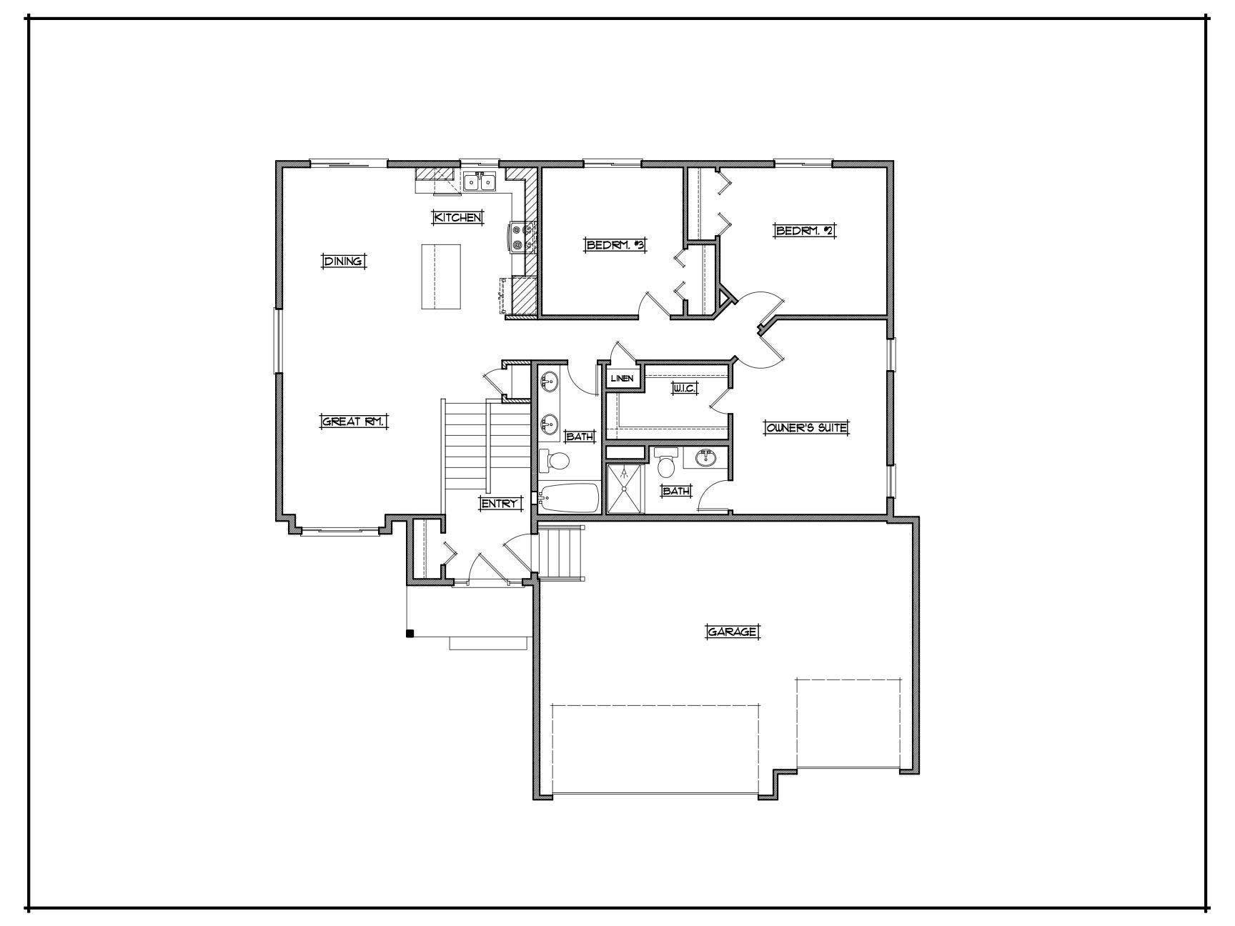 17xx Eugene Street, White Bear Lake, MN 55110 Main level layout. Please note, the home is being built with garage left so a reverse plan as seen here.