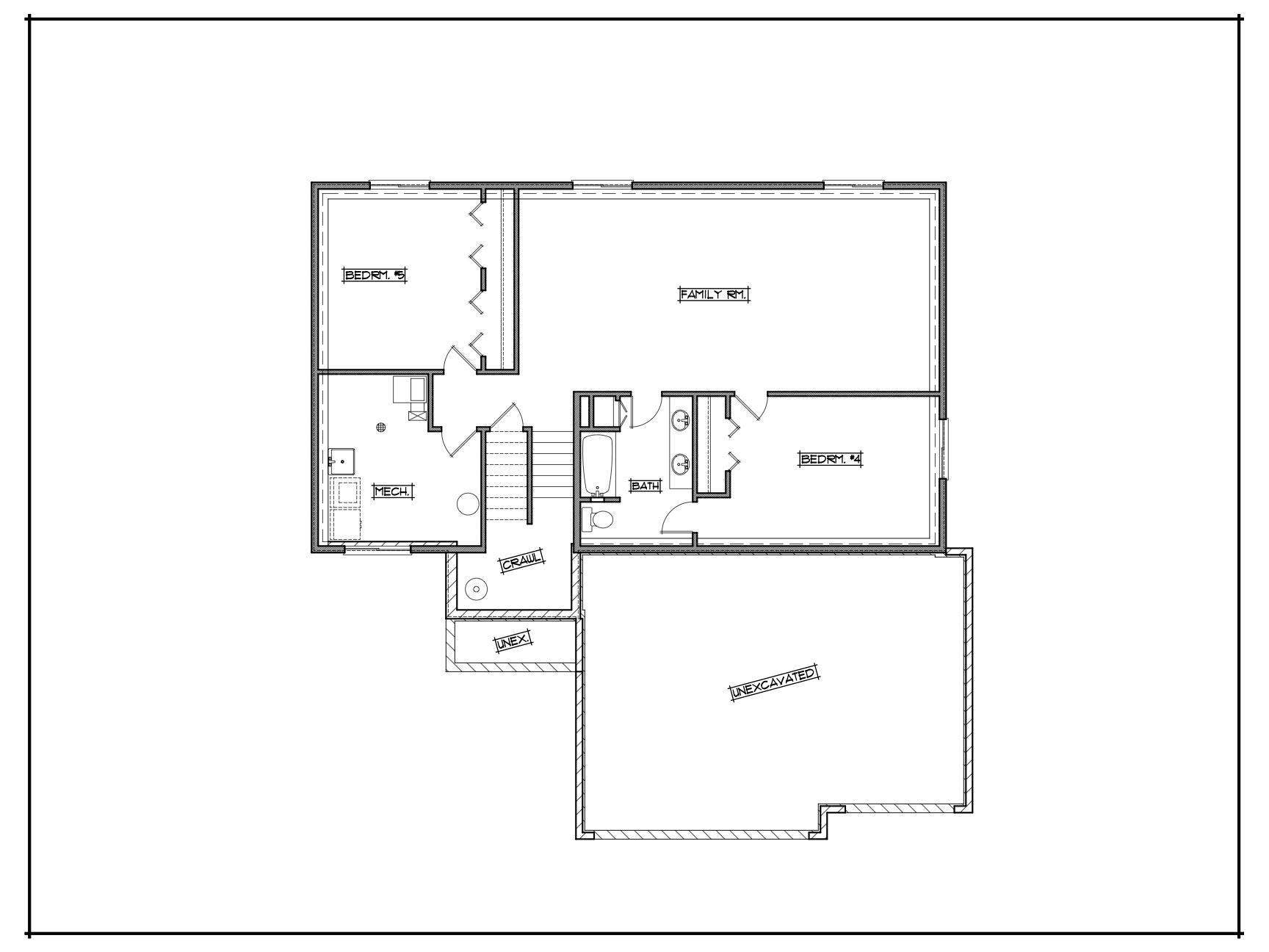 17xx Eugene Street, White Bear Lake, MN 55110 Lower level layout. Please note that the home is being built with garage left so reverse of what this layout shows