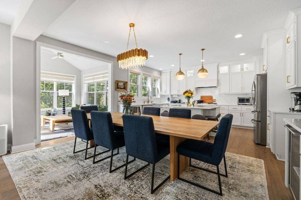 Bright dining space with easy access to the deck and beautiful views beyond.