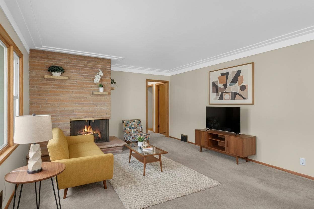 3829 Oak Street N, Brooklyn Center, MN 55429 This spacious, sun-filled room provides so many options for furniture layout. (Virtually staged)