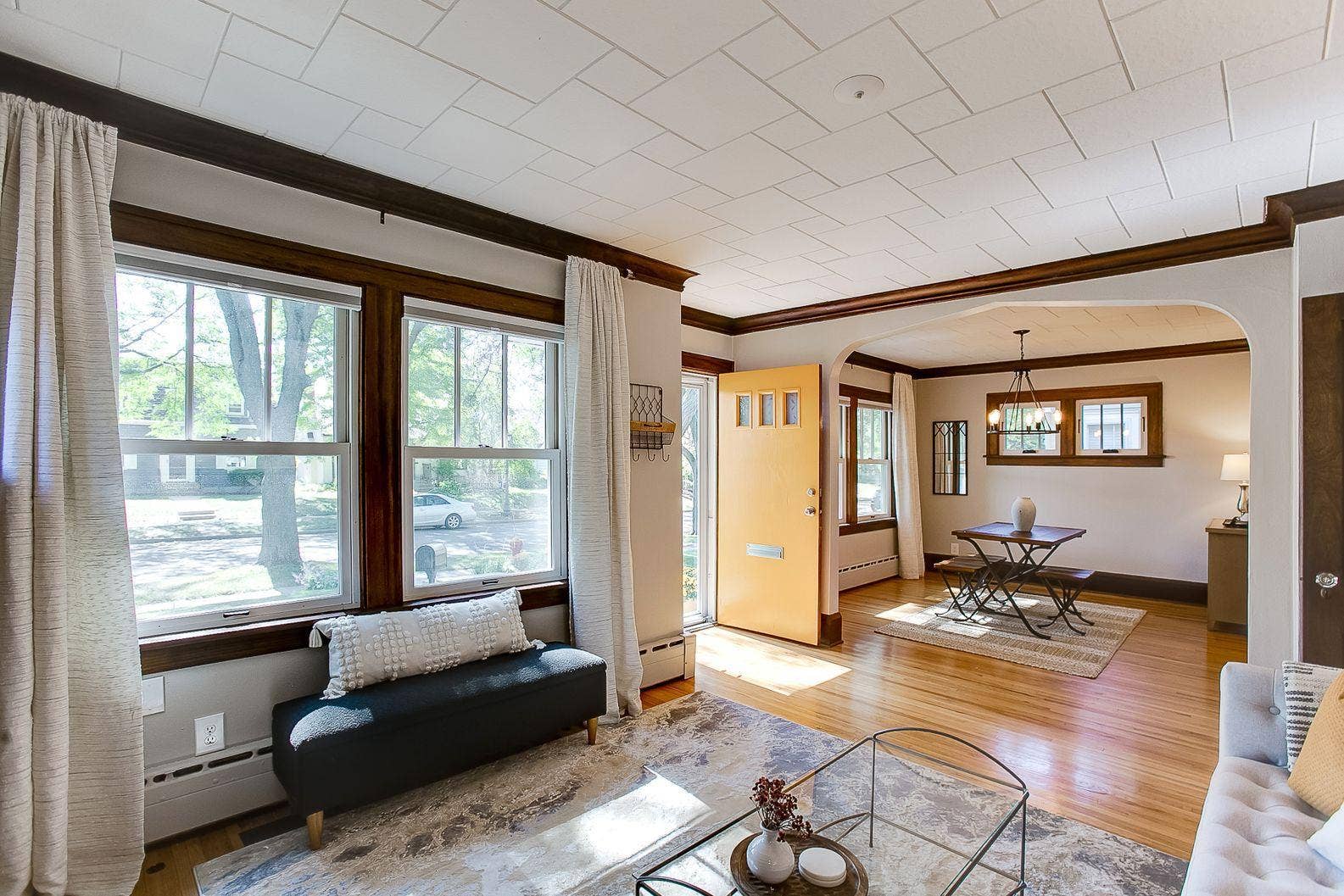 Living room to open dining room  virtually staged