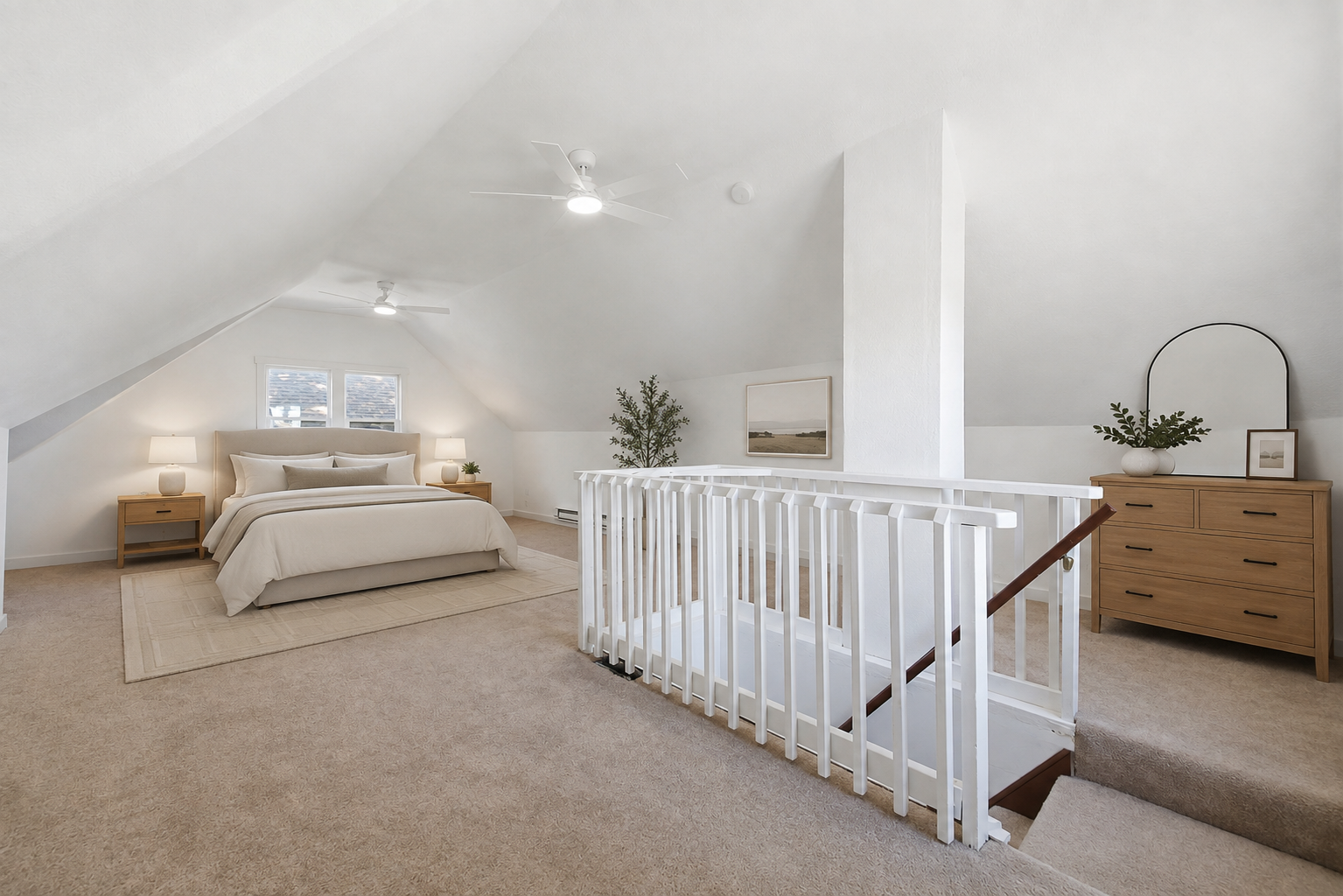 1118 Livingston Avenue, West Saint Paul, MN 55118 Head upstairs to the third bedroom with two ceiling fans! Plenty of space to configure your furniture how you'd like it. Virtually staged photo.