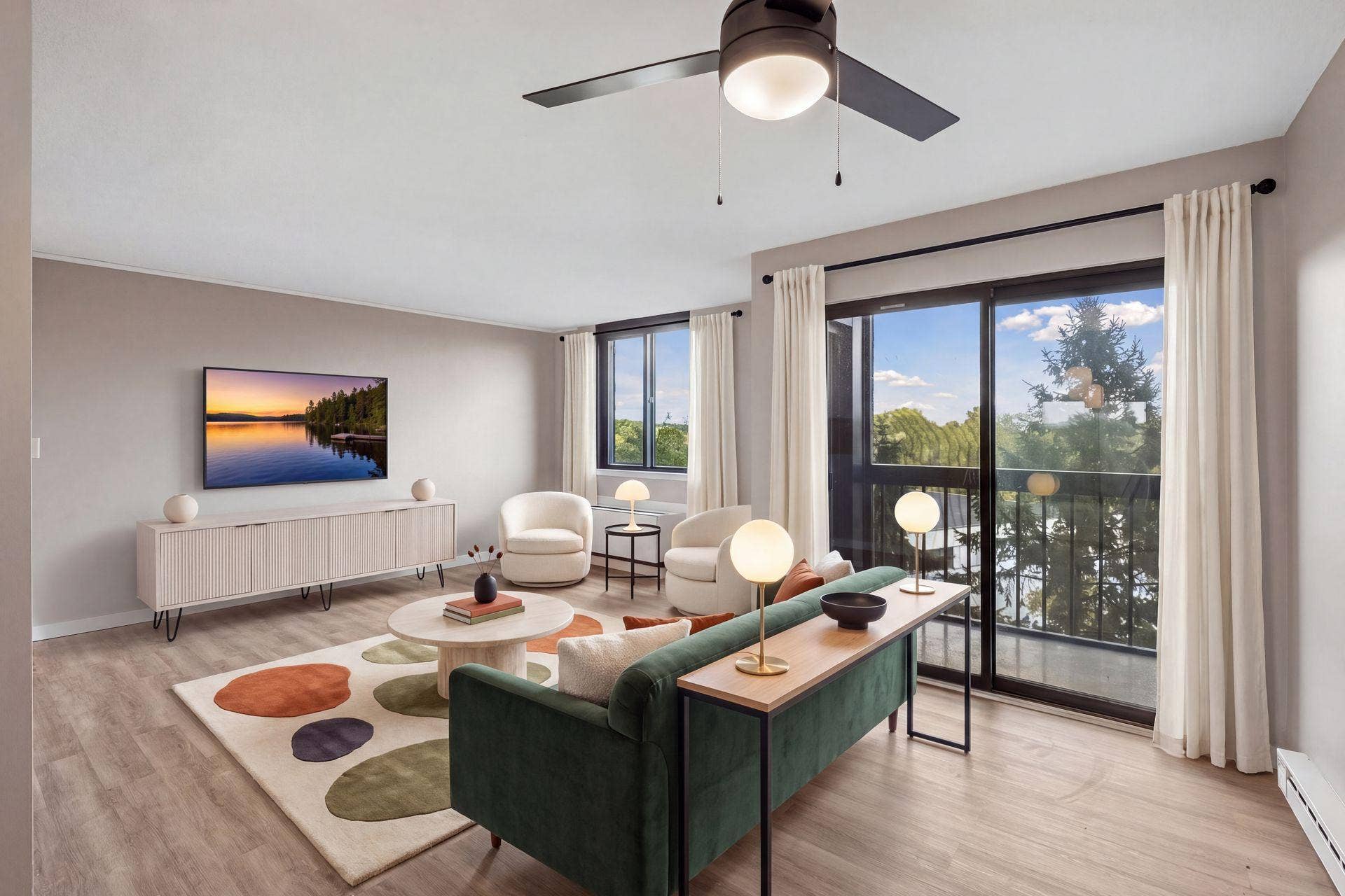 1181 Edgcumbe Road, #514, 95, Saint Paul, MN 55105 Virtual staged tv, window treatments and living room