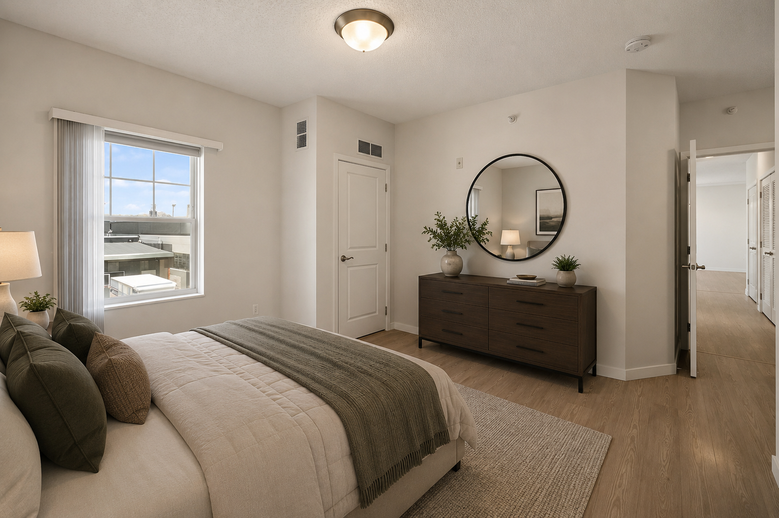 619 8th Street SE, #308, 50, Minneapolis, MN 55414 Primary bedroom with room for a king-sized bed and additional furnishings.Virtual stage Options Bed 1.png