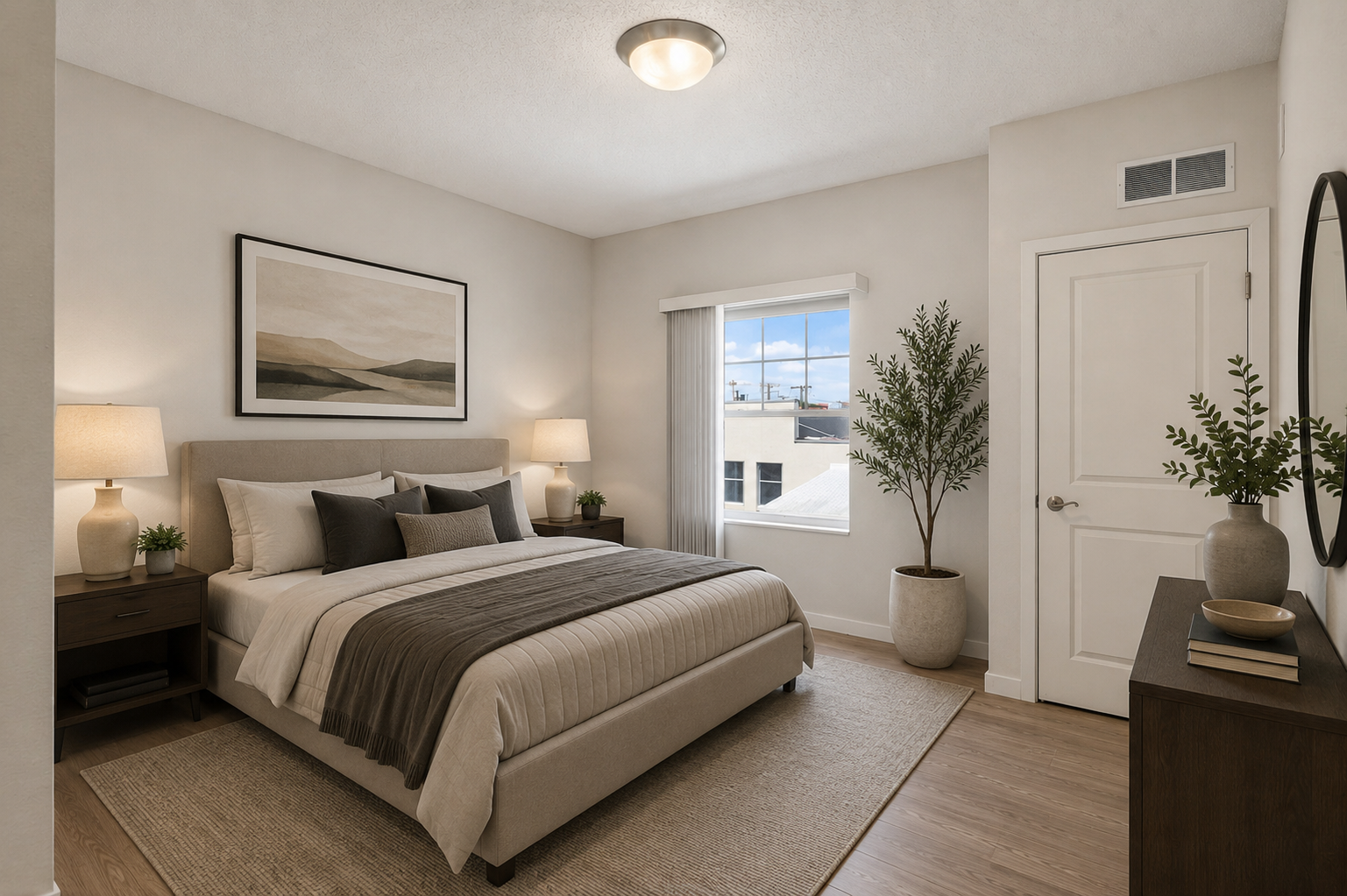 619 8th Street SE, #308, 50, Minneapolis, MN 55414 Spacious primary suite offering privacy and comfort.Virtual staging Option Bed 1.png