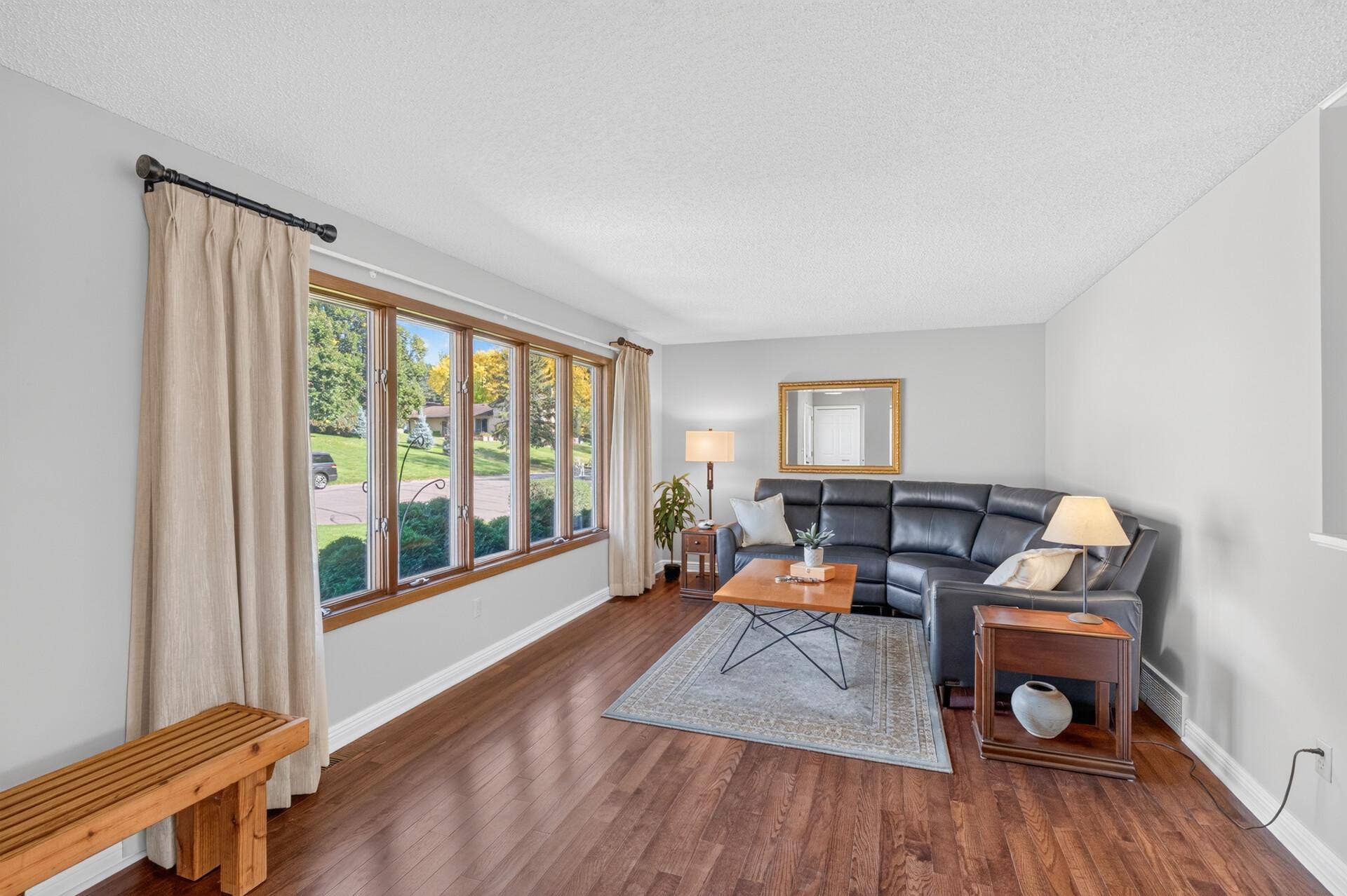 4315 Kaufmanis Way, Eagan, MN 55123 Light-filled living room showcases an expansive wall of windows