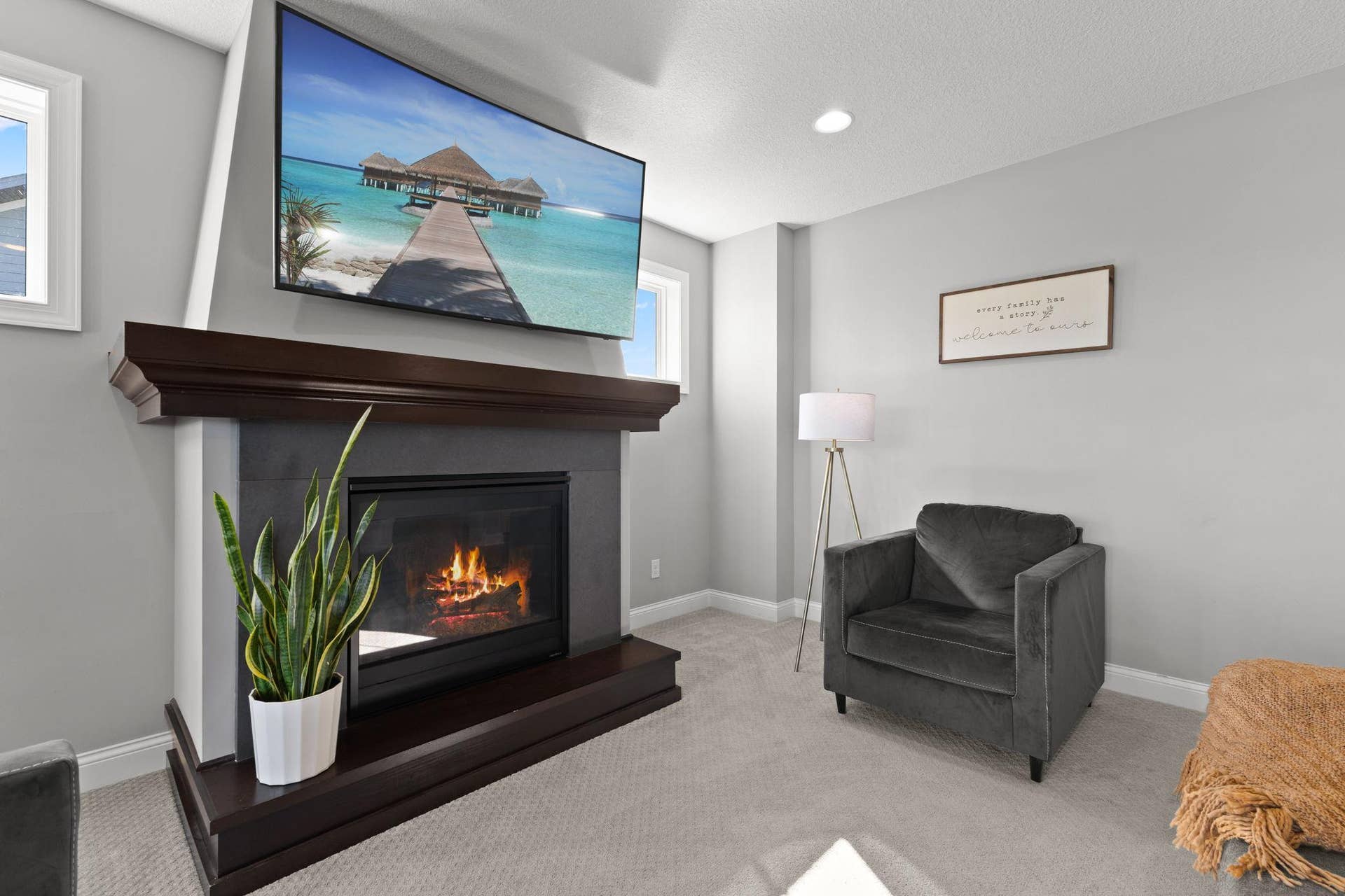 Gas fireplace with hearth and mantle