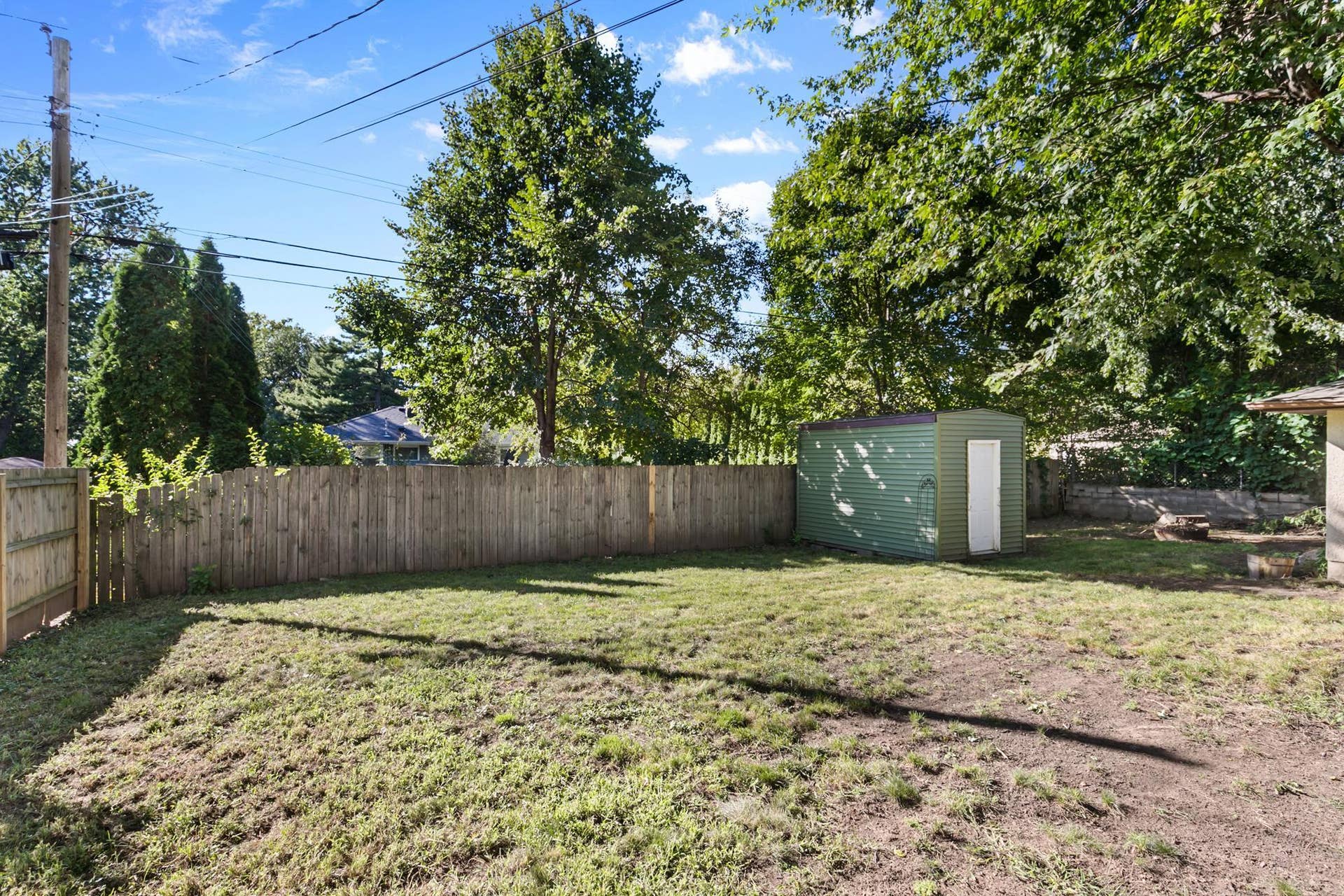 Fully fenced back yard with 12x8 storage shed.