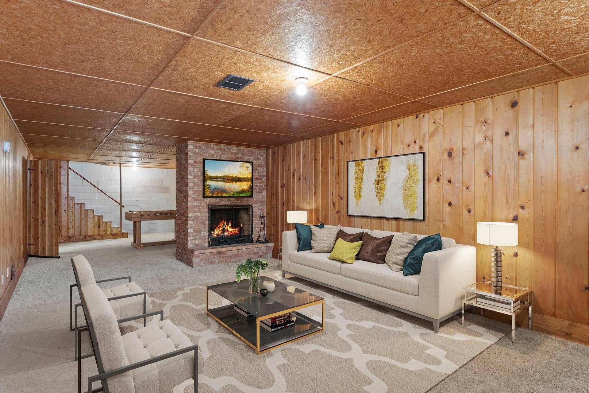 7001 Grimes Avenue N, Brooklyn Center, MN 55429 Lower Level Family Room Virtually Staged