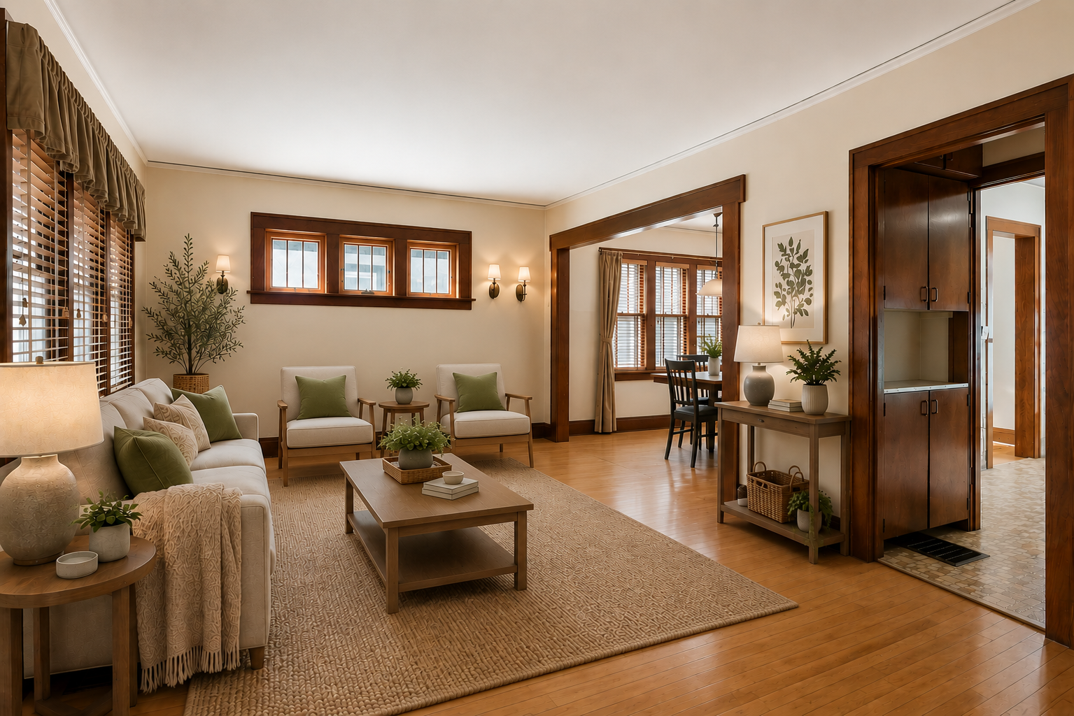 2740 41st Avenue S, 15, Minneapolis, MN 55406 Living room featuring hardwood floors and natural light. Virtually Staged