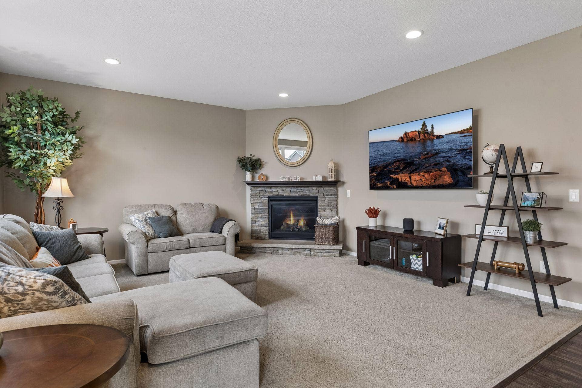 9135 Lighthouse Lane, Woodbury, MN 55129 Great room with cozy gas fireplace