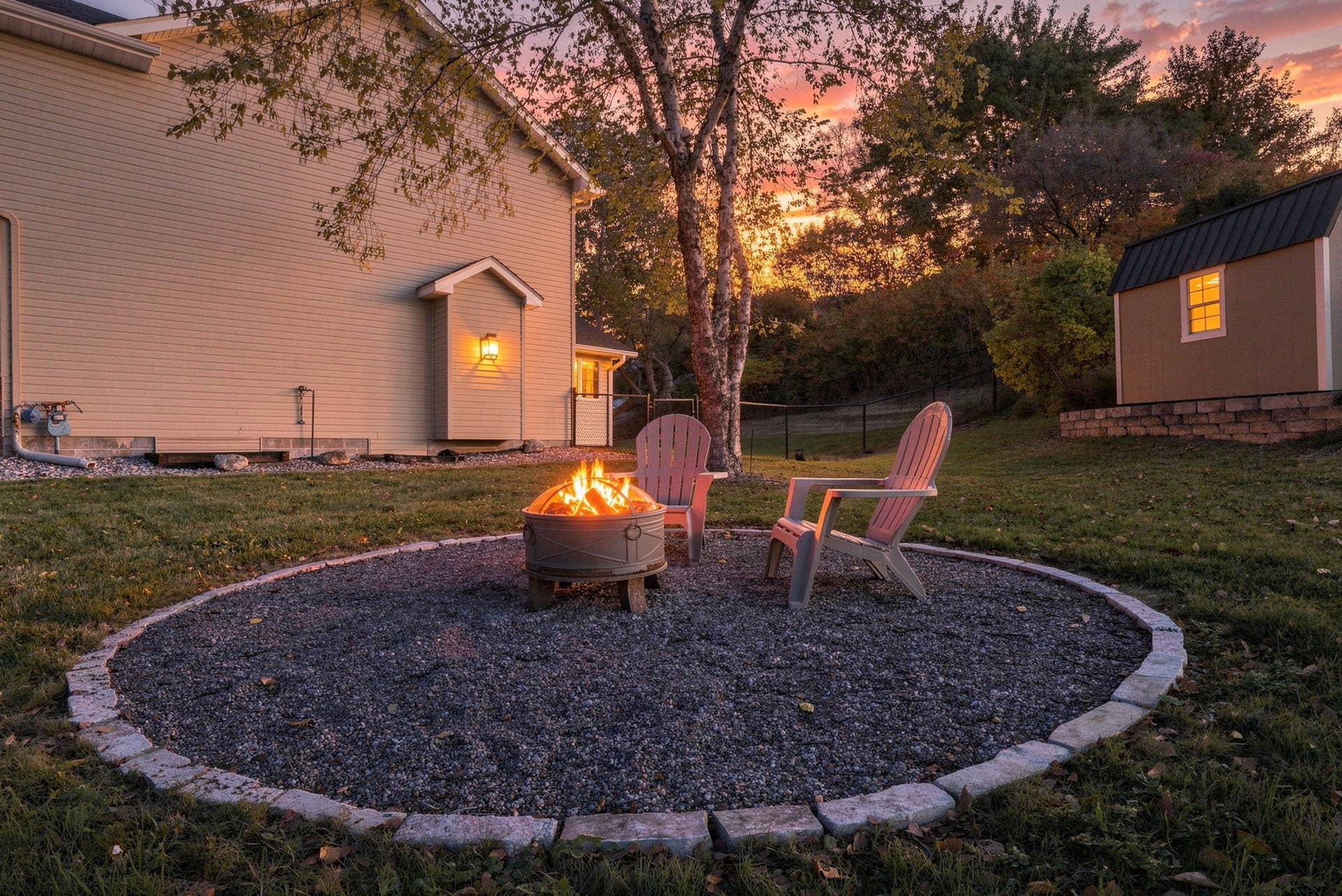 Twilight view of the firepit