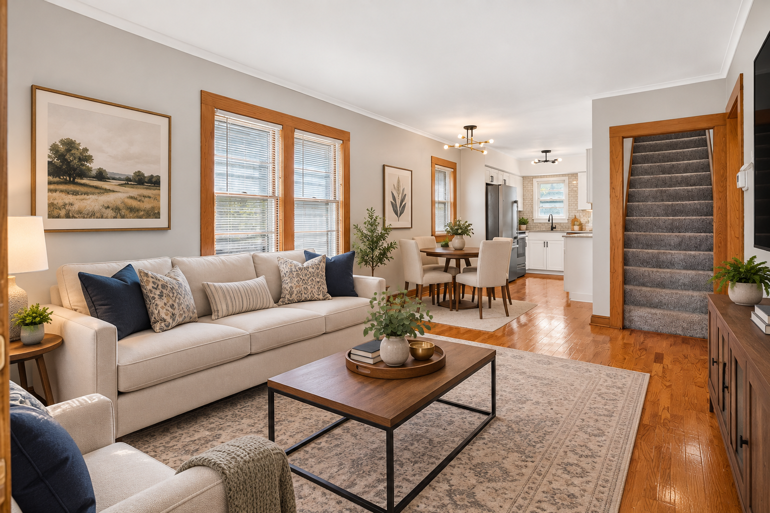 Virtually Staged Living-Dining-Kitchen