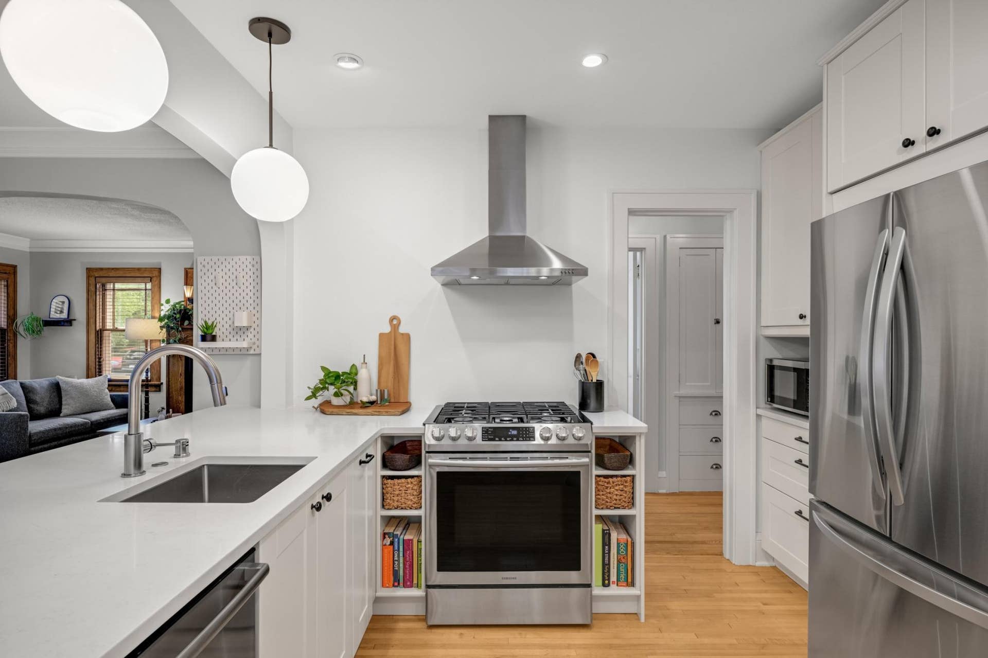4036 20th Avenue S, 73, Minneapolis, MN 55407 Range hood and counter space complement the stove