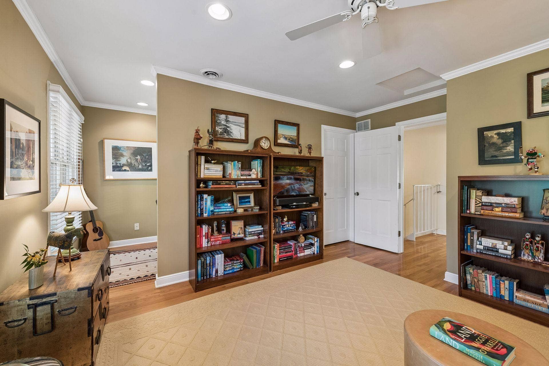 Office alcove is on the left, walk in closet is on the right (closed door.)