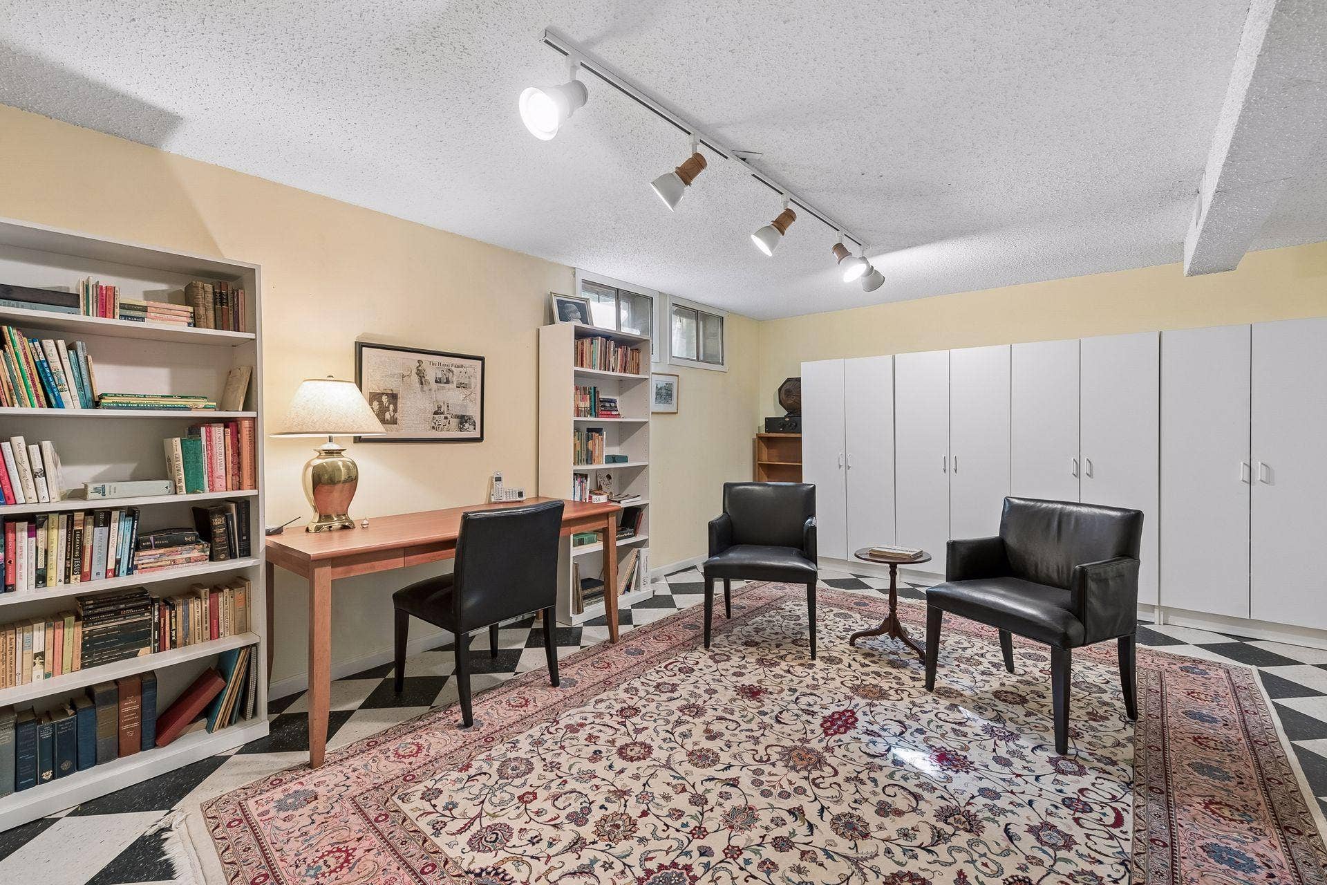 Lower level recreation space currently being used as another office. Closet cabinetry stays with the home.